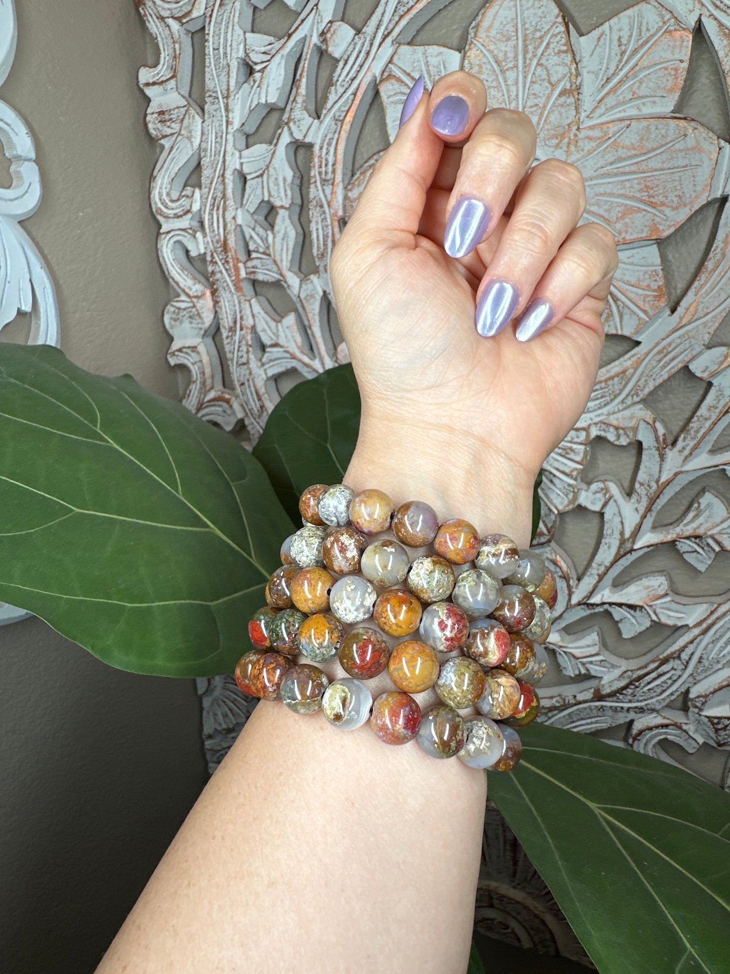 Scenic Moss Agate Beaded Bracelet (12mm)