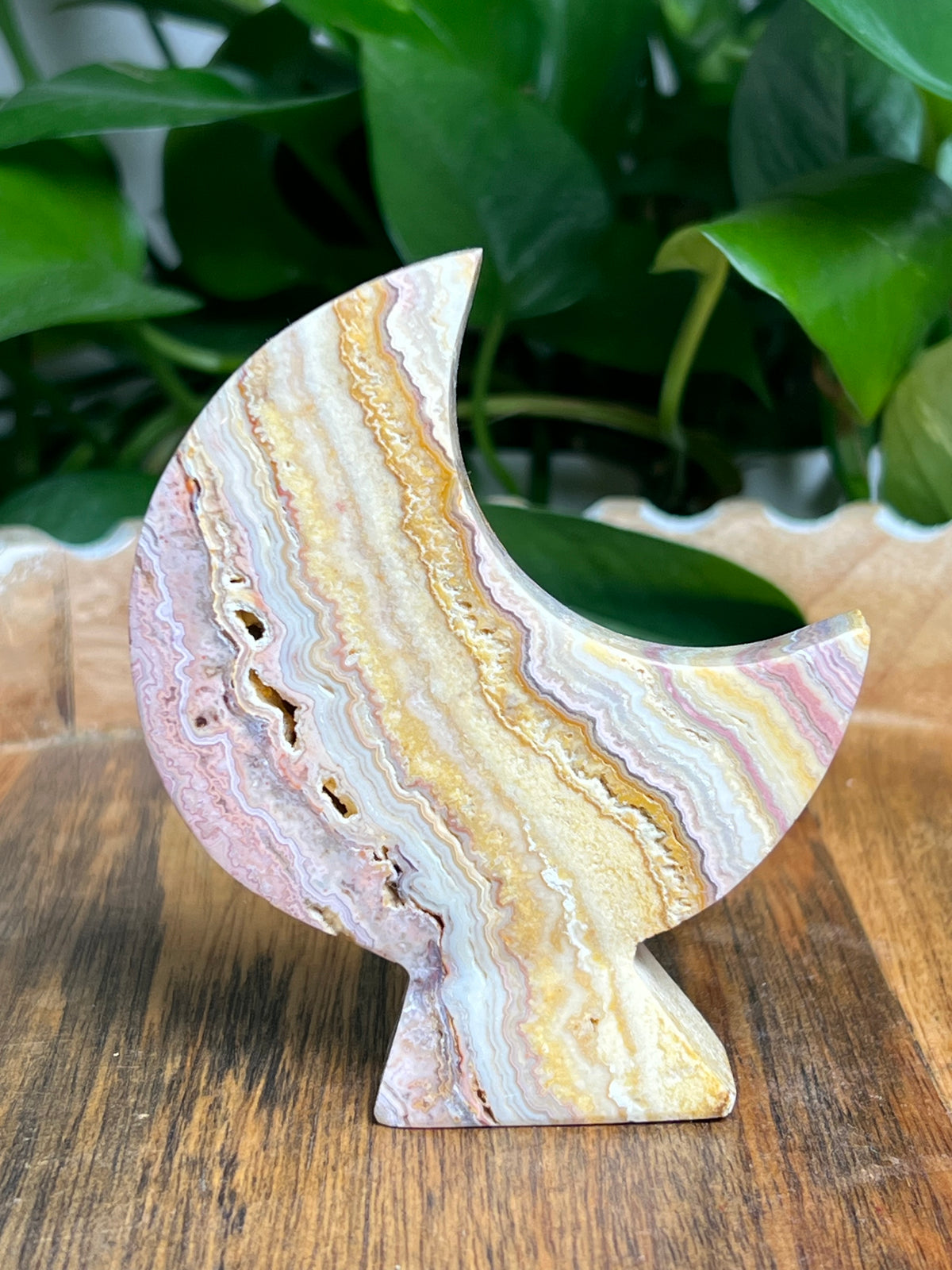 Crazy Lace Agate Self Standing Moon: Ki