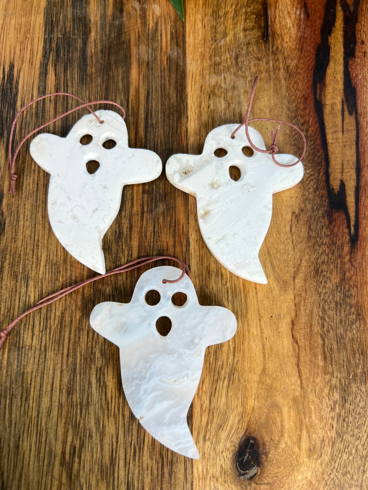 White Plume Agate Ghost Ornaments