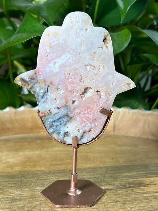 Rainbow Plume Agate Hamsa