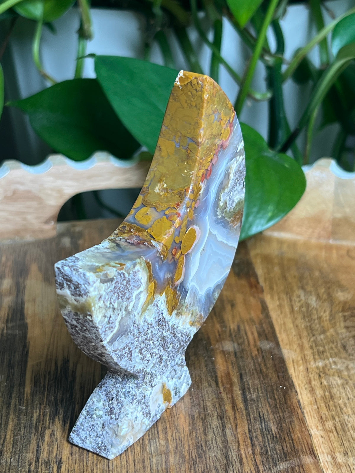 Scenic Moss Agate Self-Standing Moon: NE