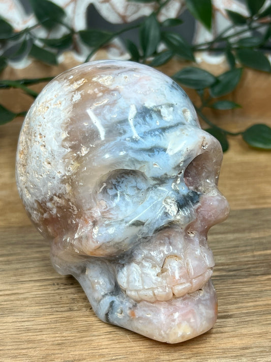 Rainbow Plume Agate Skull