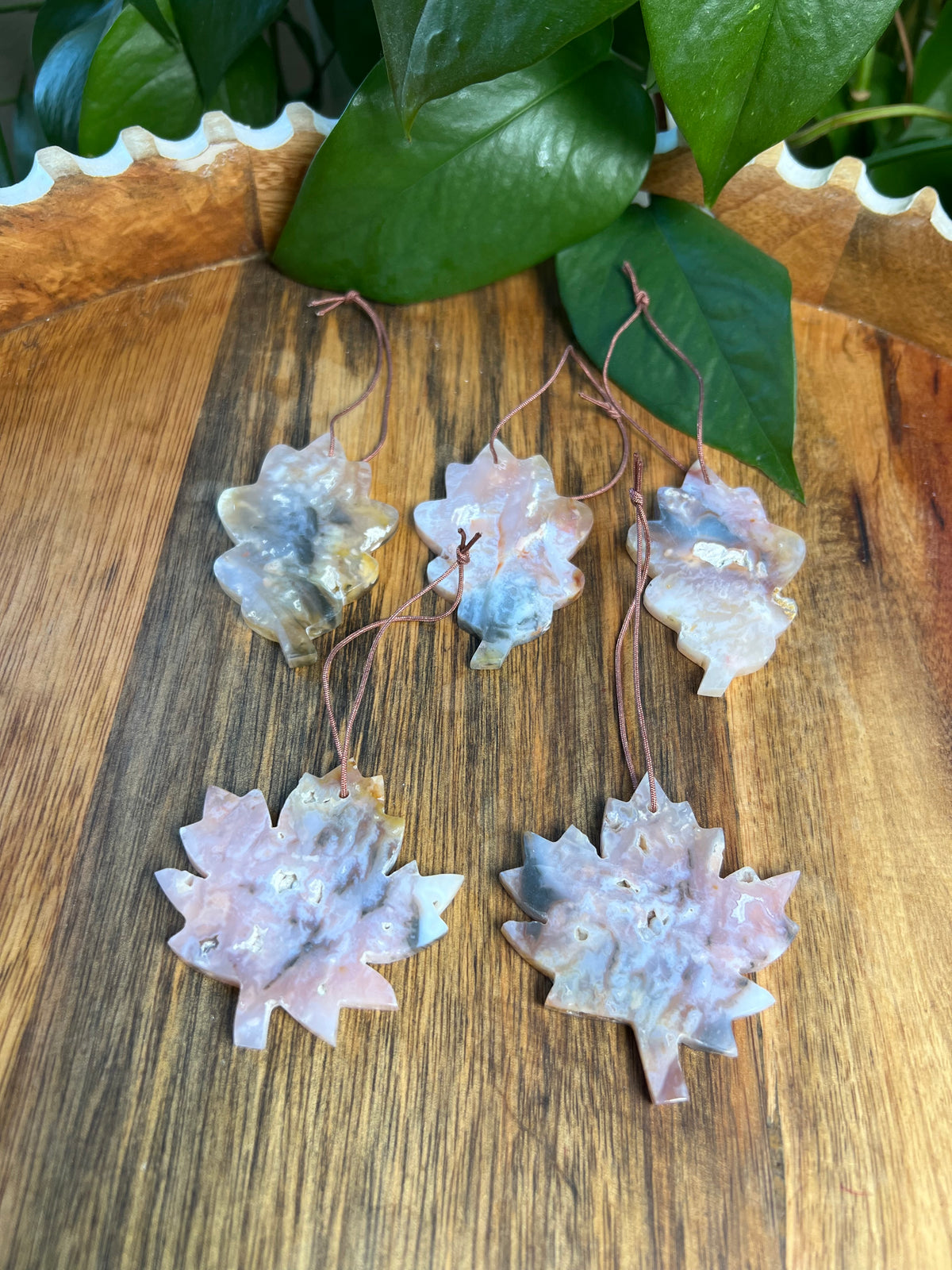 Rainbow Plume Agate Leaf Ornaments