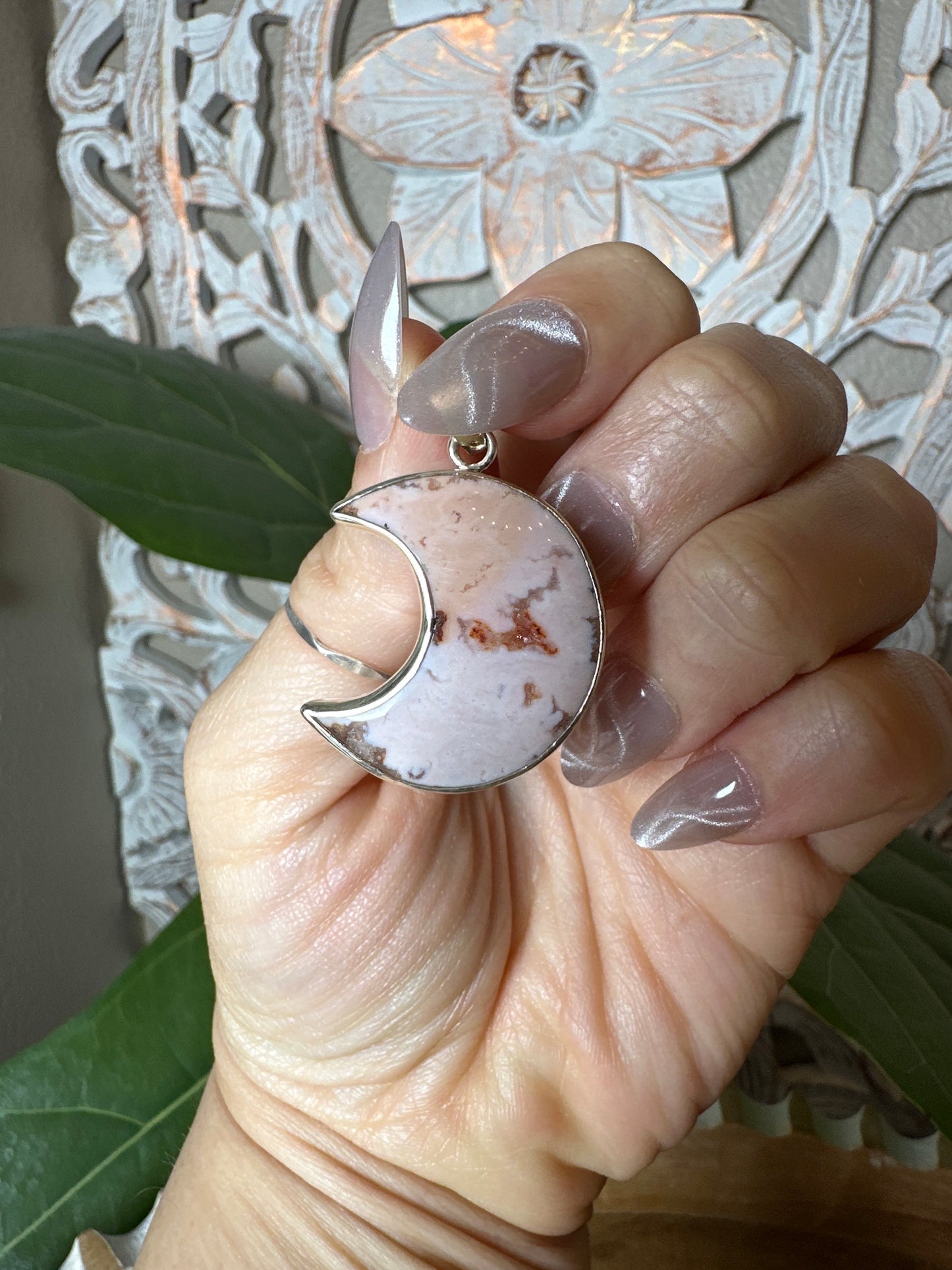 Pink Carnelian Moon Pendant