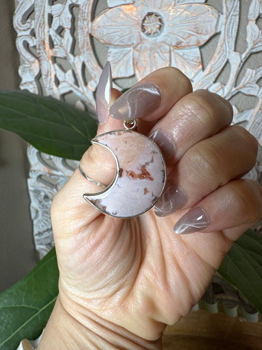 Pink Carnelian Moon Pendant