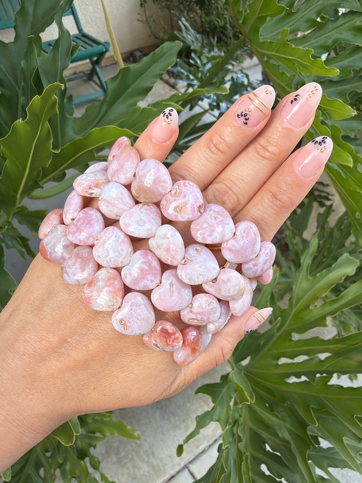 Pink Carnelian Heart Beaded Bracelet ( 17mm)