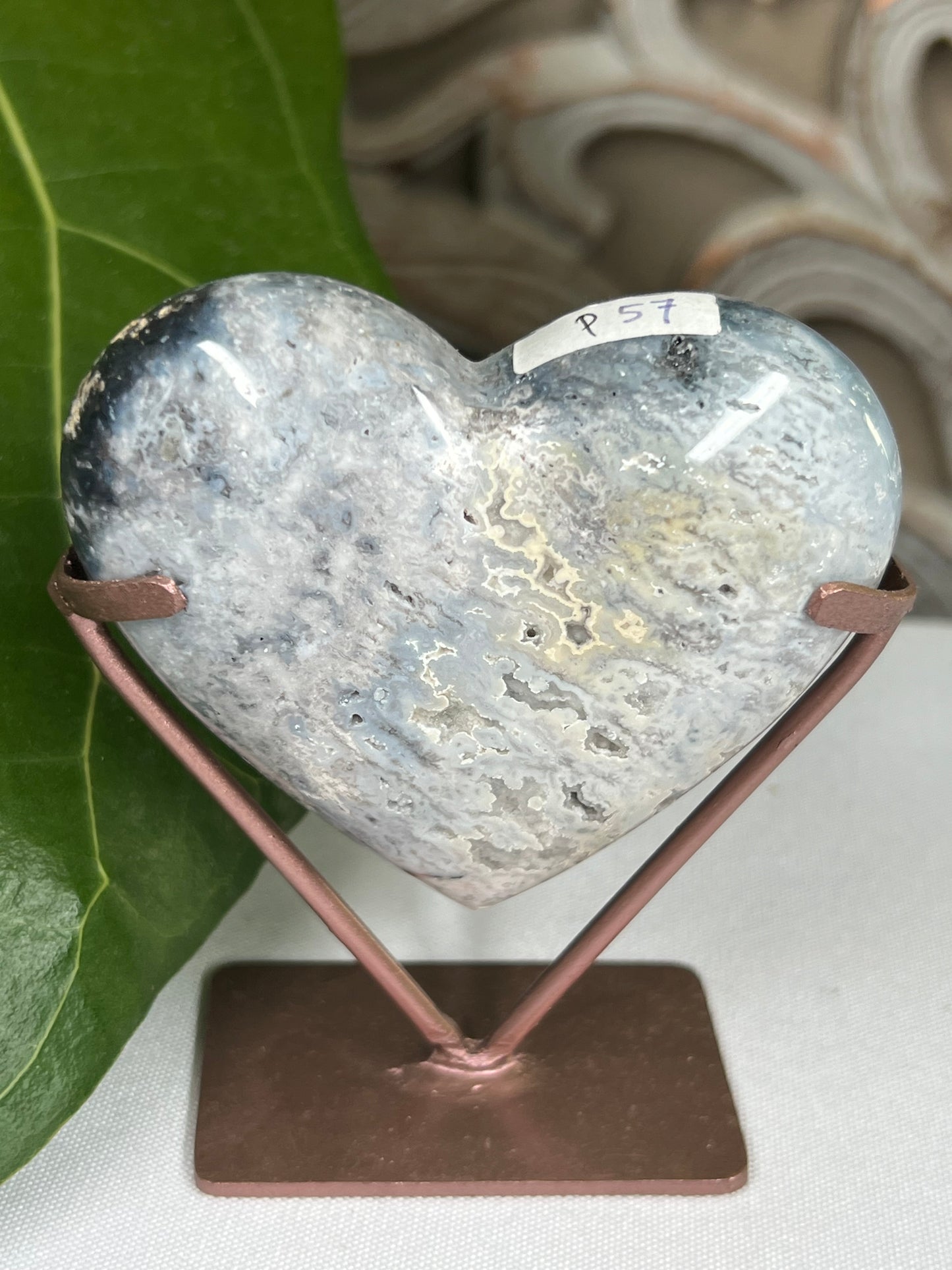 Blue Plume Agate Heart