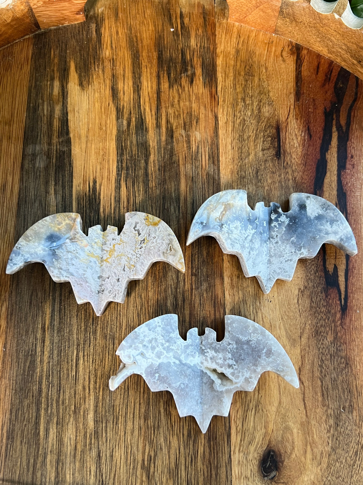 Blue Plume Agate 3D Bats
