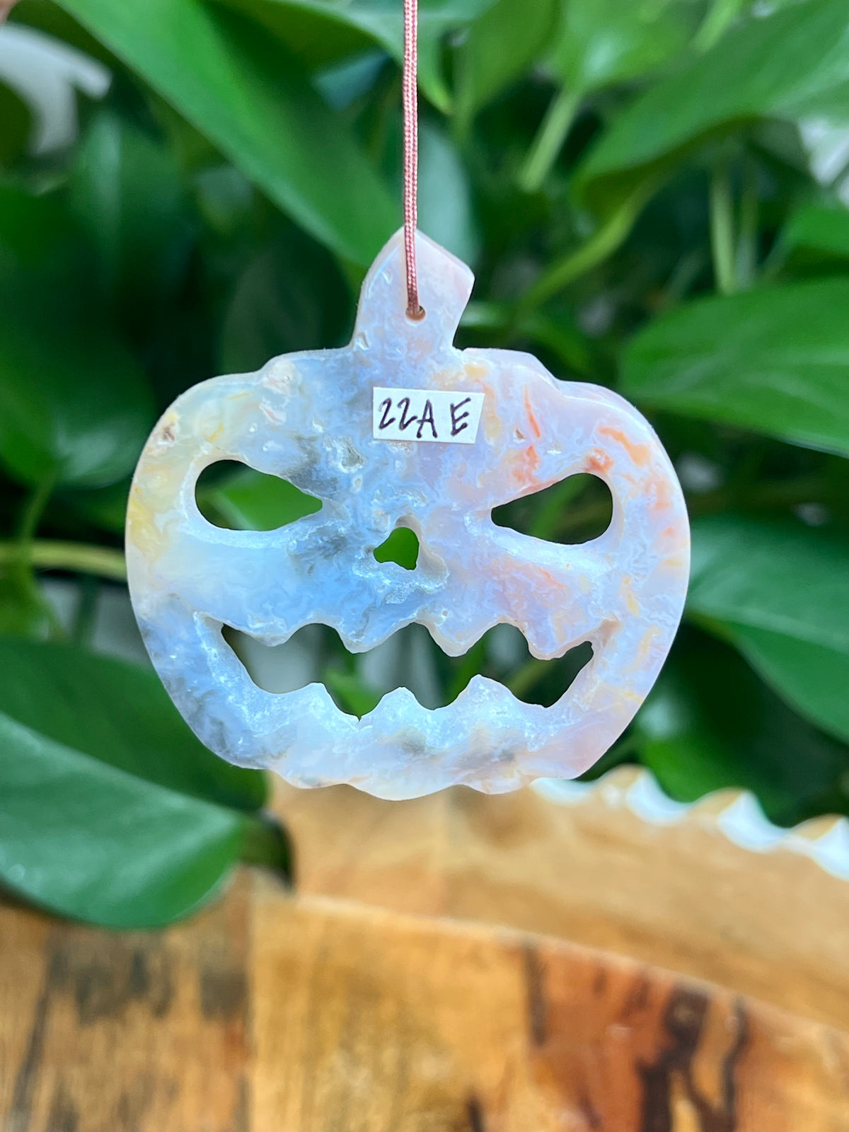 Rainbow Plume Agate Ornament Pumpkin: AE