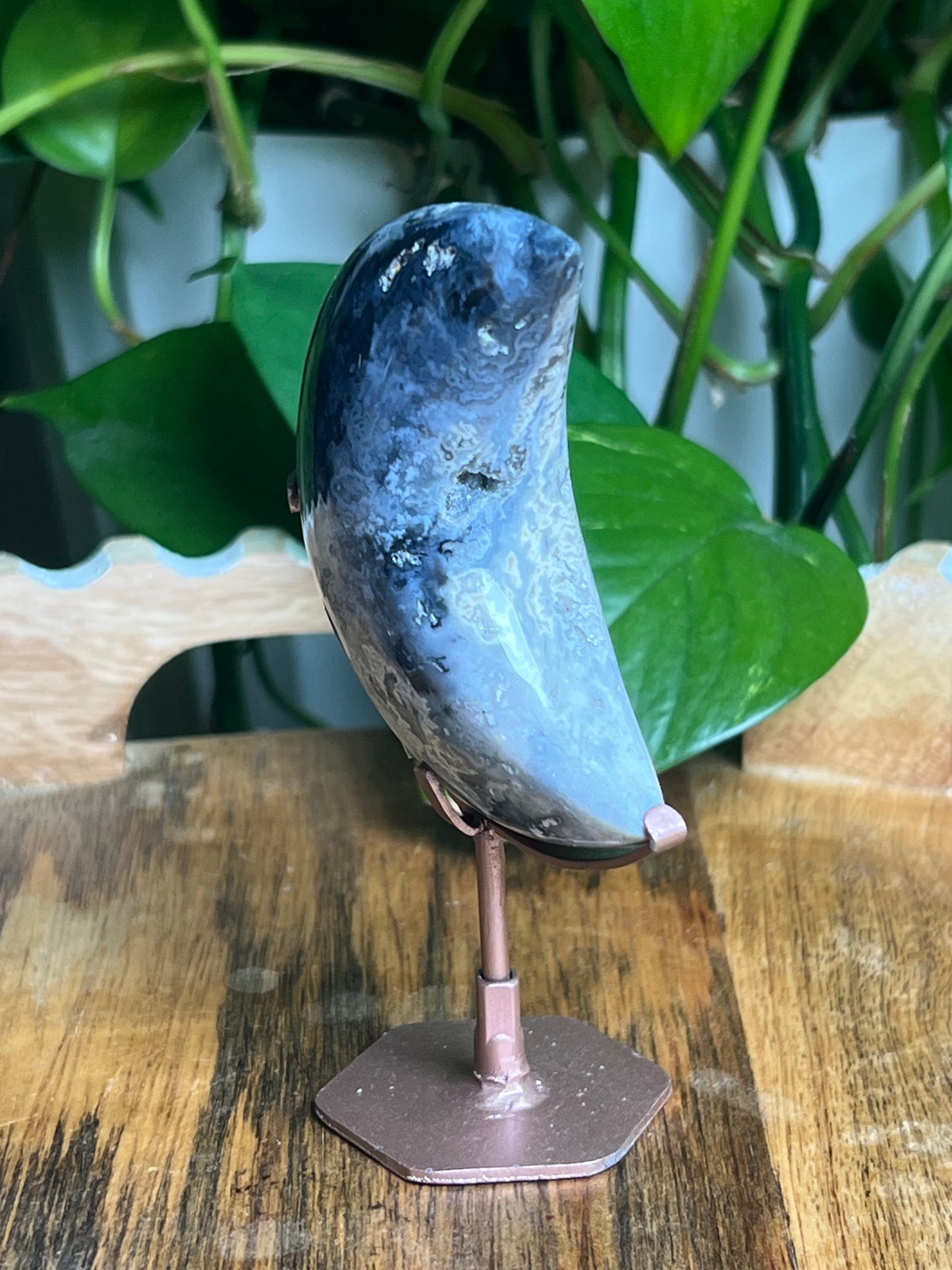 Blue Plume Agate Mini Puffy Moon: DZ