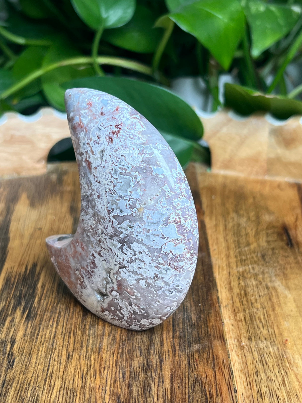 Sumatra Plume Agate Self-Standing Moon: SE