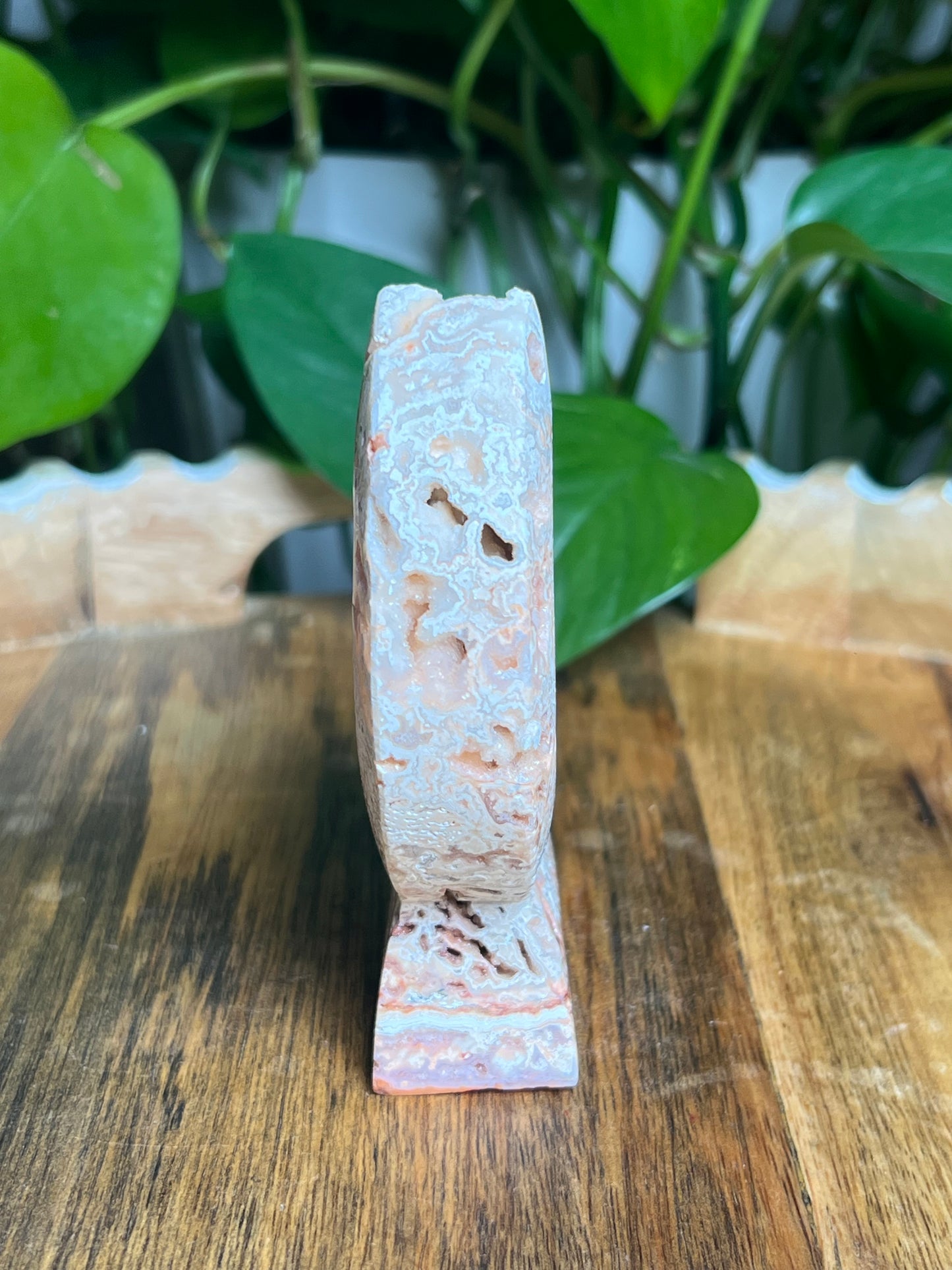 Crazy Lace Agate Self-Standing Moon: T