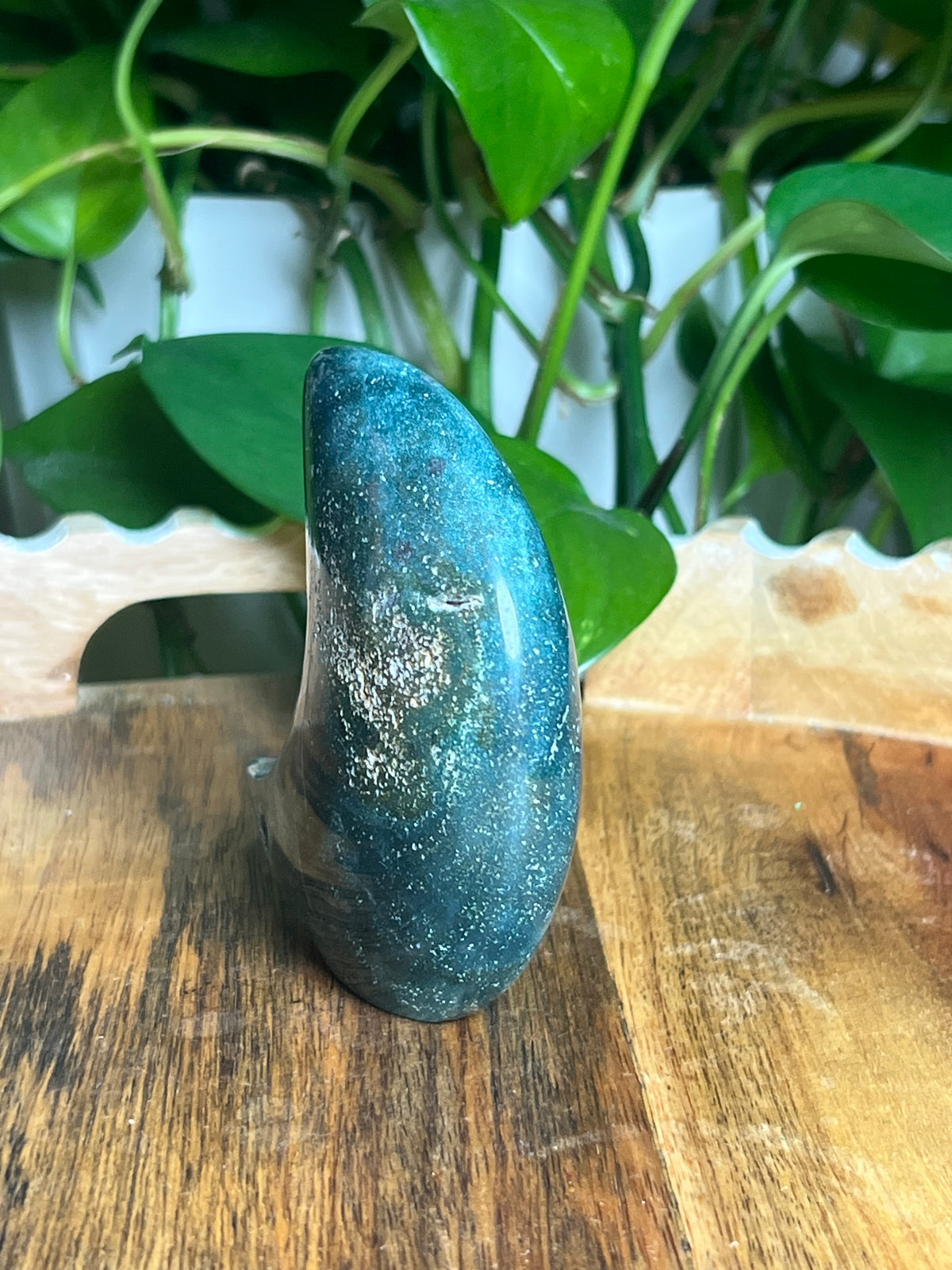 Blue Green Jasper Self-Standing Moon: BE