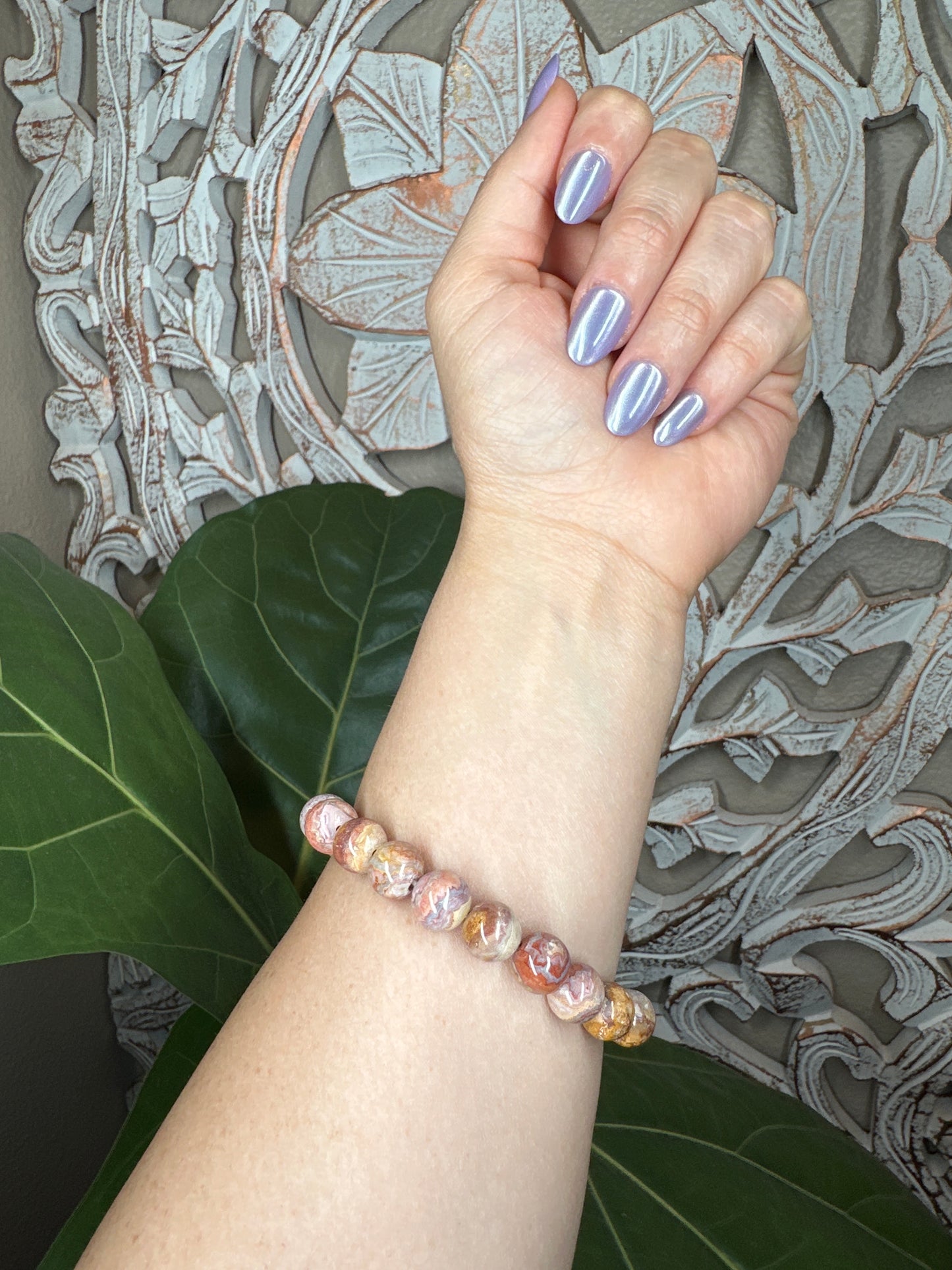 Red & Pink Crazy Lace Agate Beaded Bracelet (10mm)