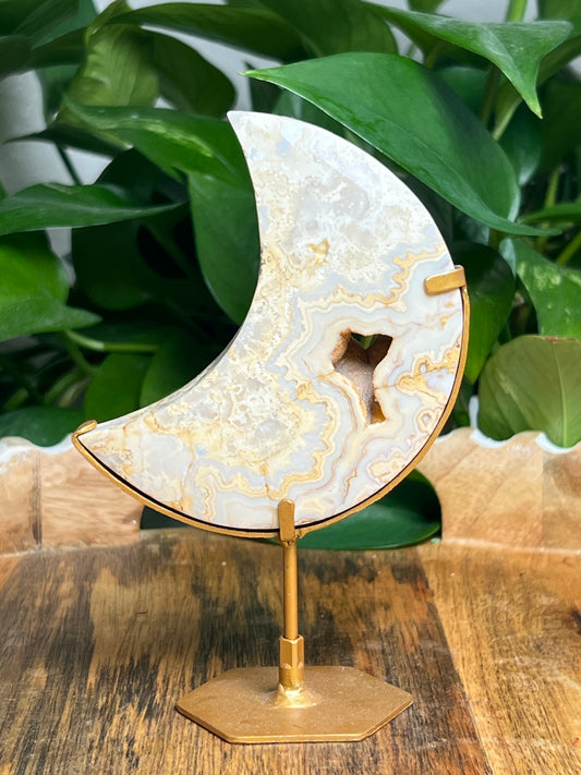Yellow Crazy Lace Agate Moon: EM