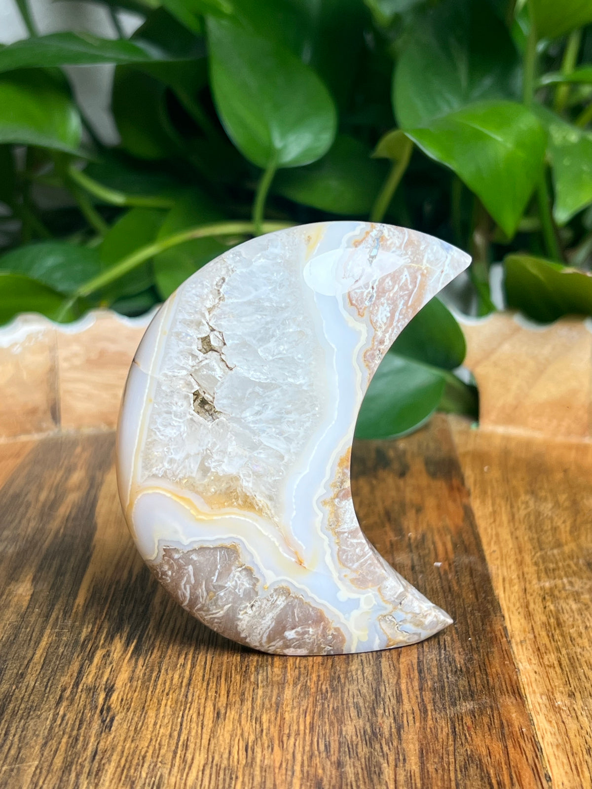Sumatra Plume Agate Self-Standing Moon: NA