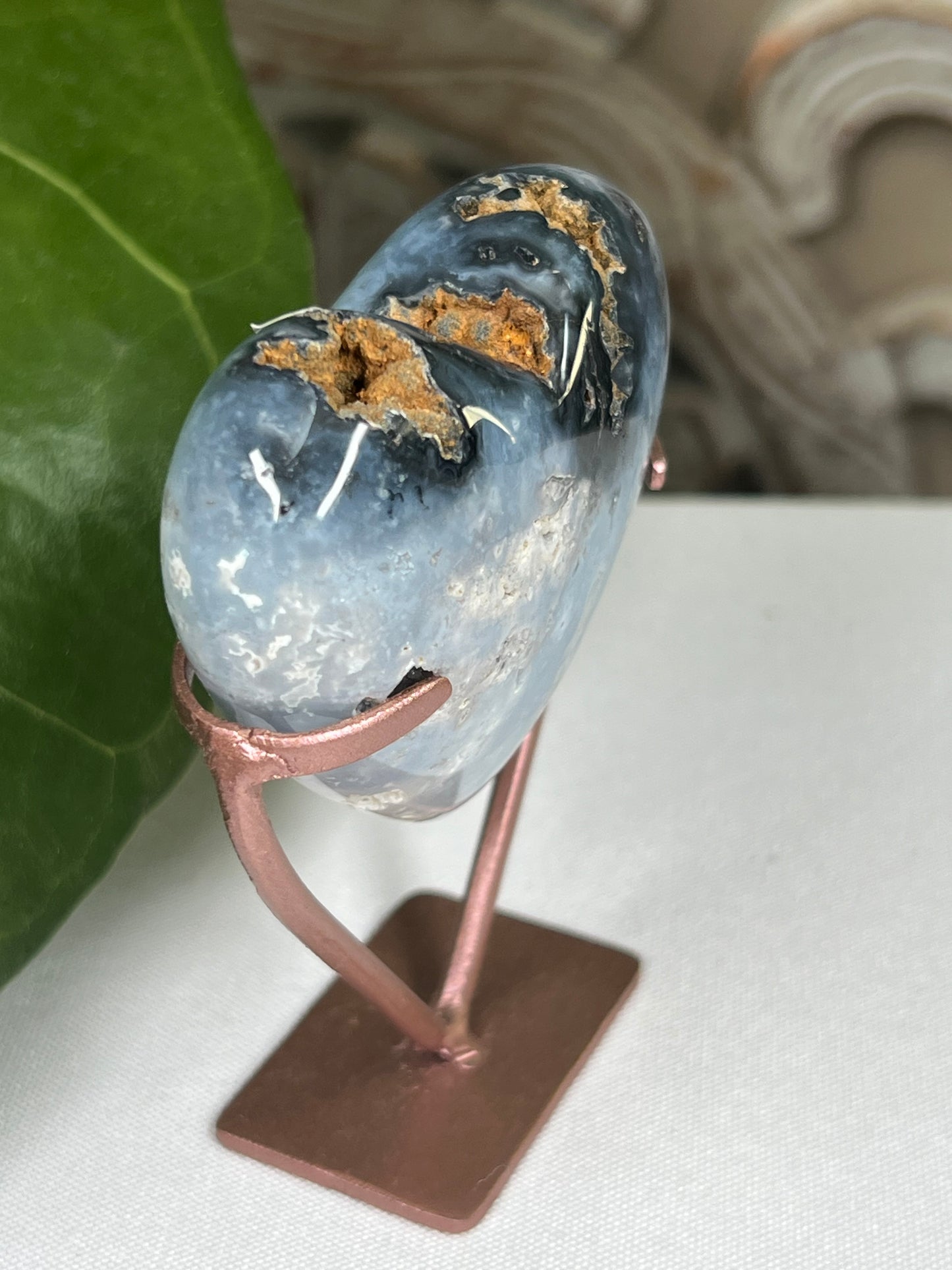 Blue Plume Agate Heart