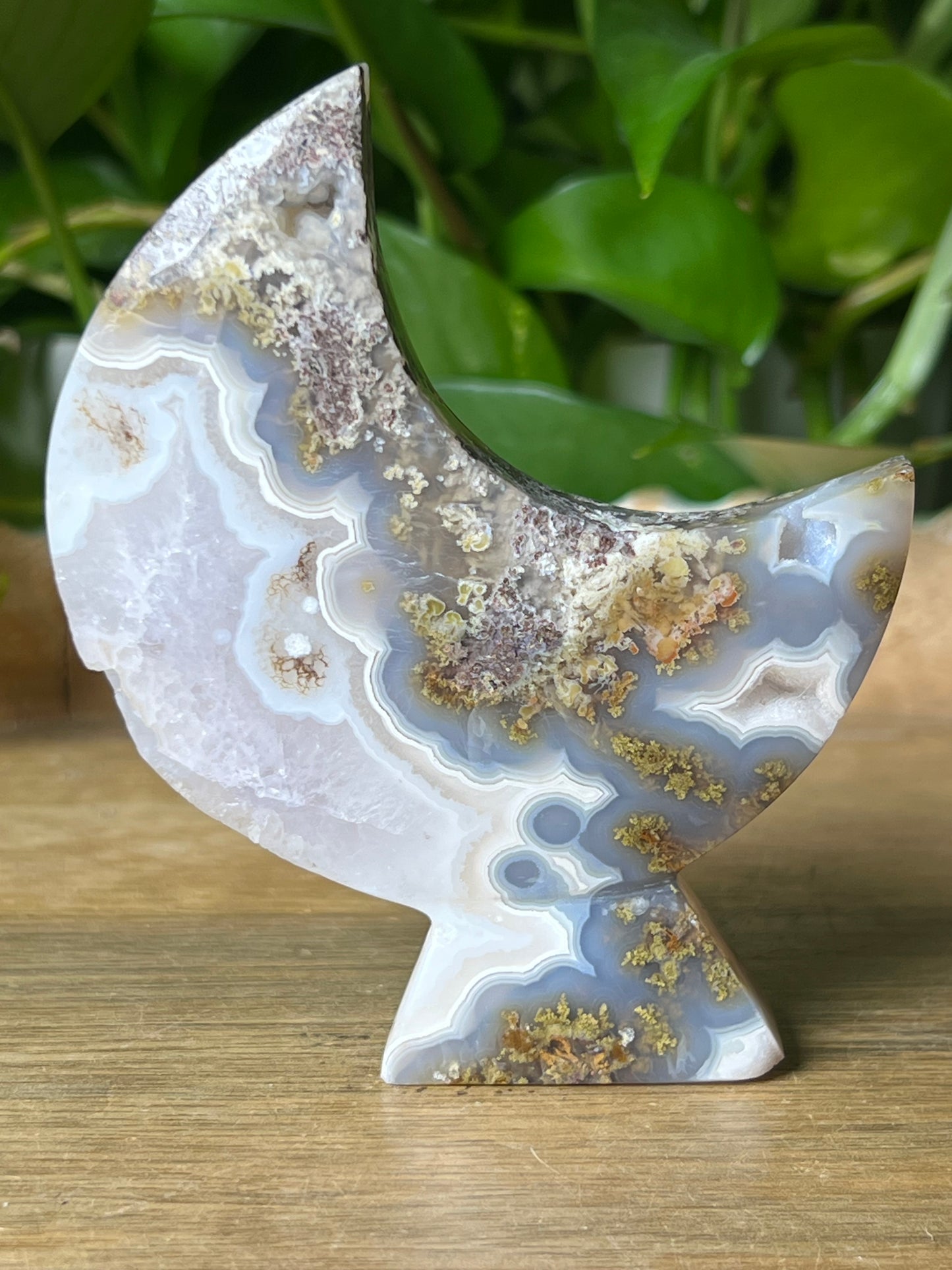 Scenic Moss Agate Moon Stand: PI
