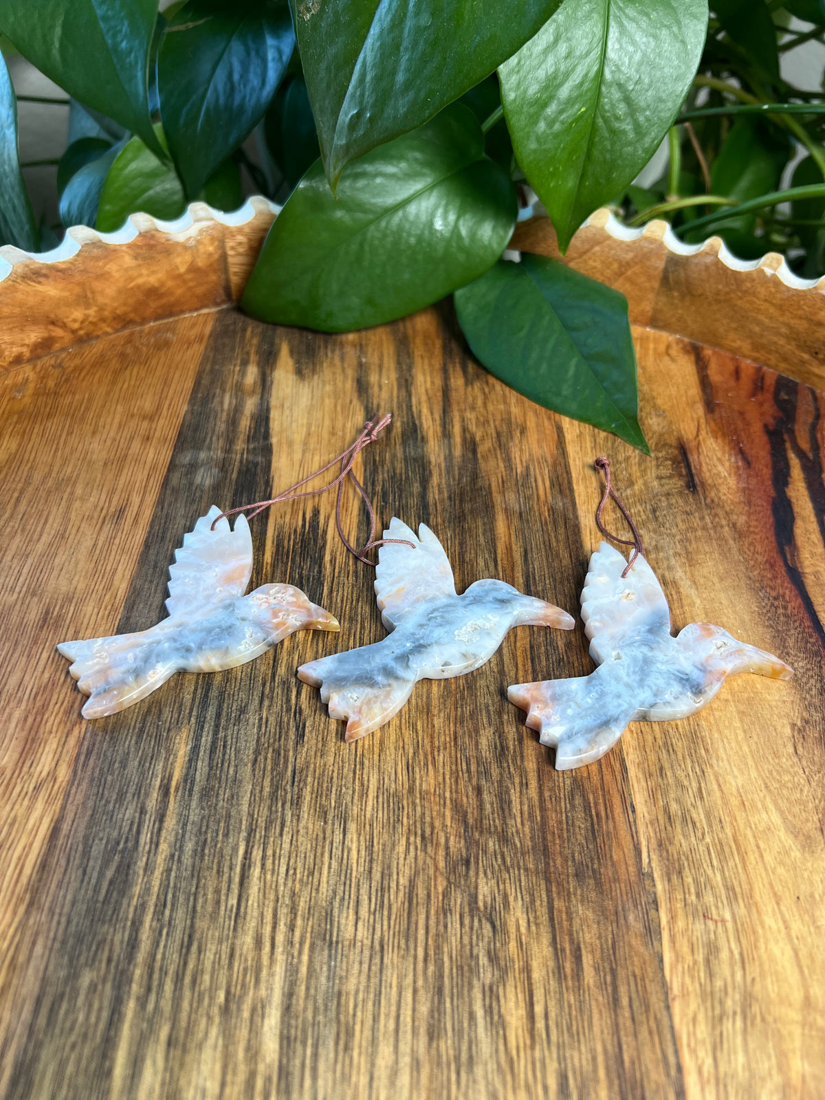 Rainbow Plume Agate Hummingbird Ornaments