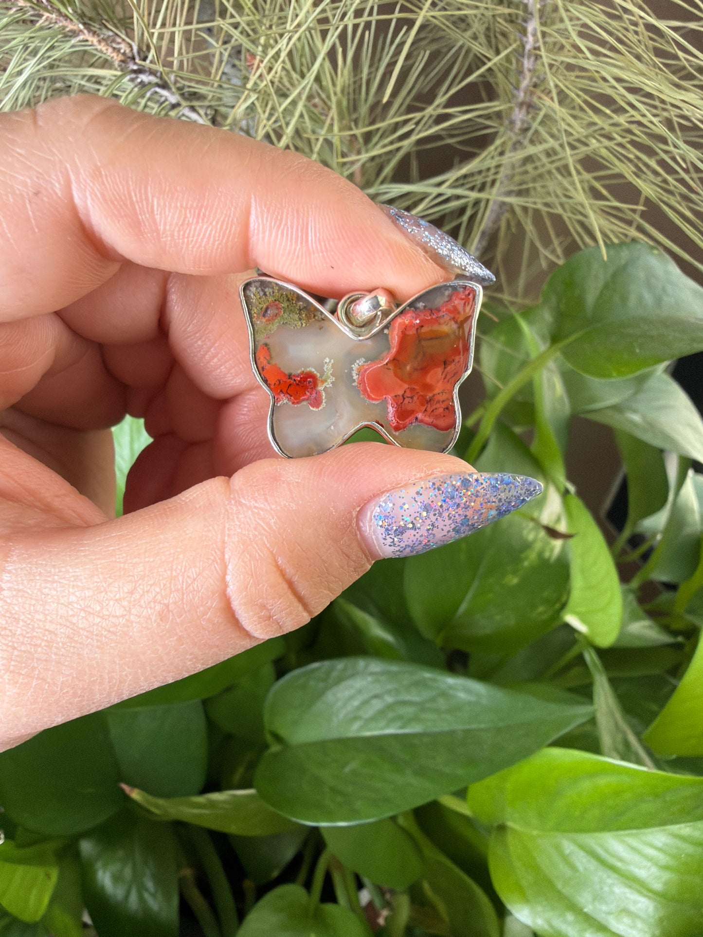 Scenic Moss Agate Butterfly Necklace