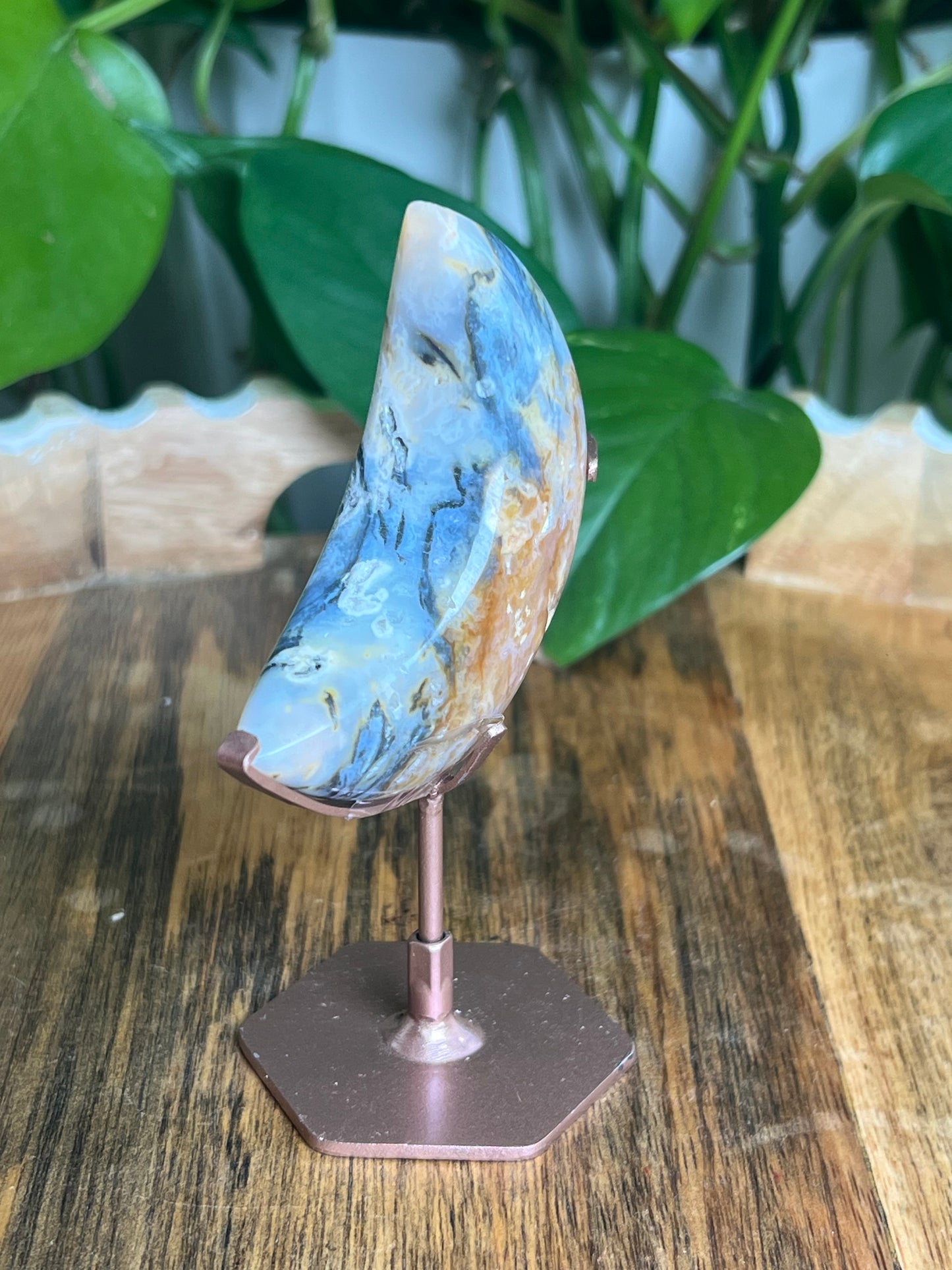 Rainbow Plume Agate Moon: RB