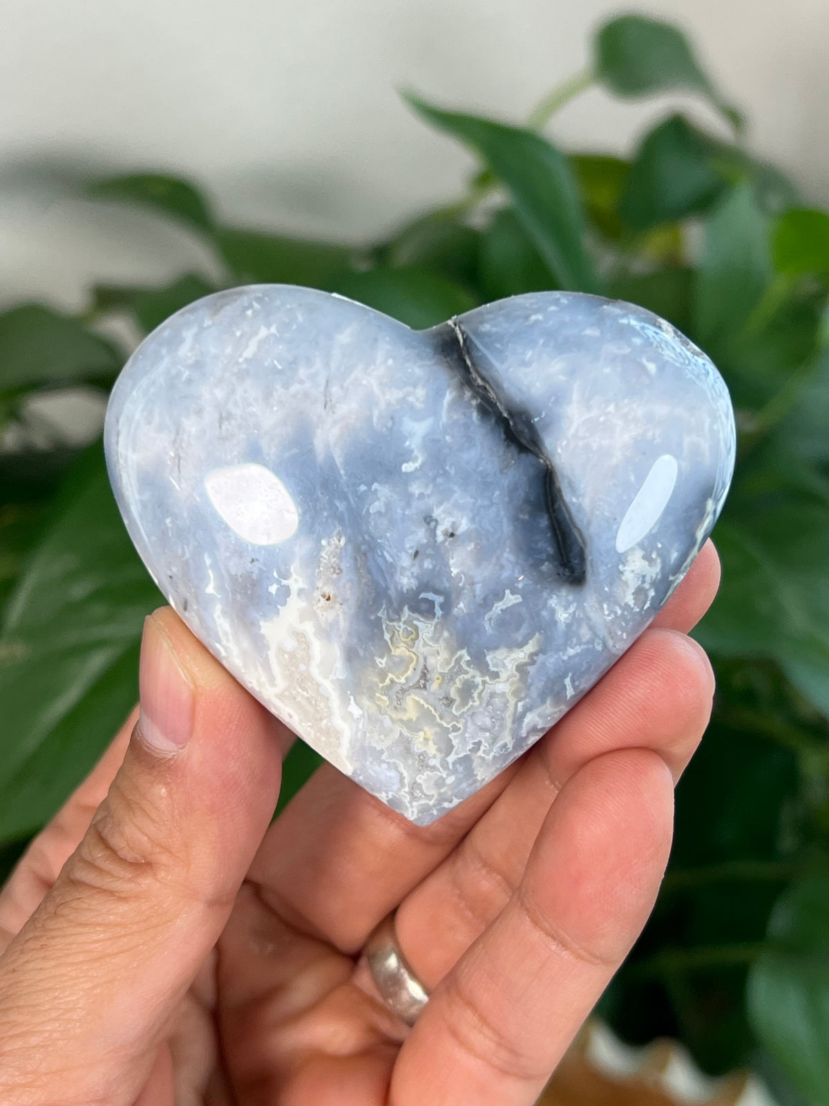 Blue Plume Agate Small Hearts