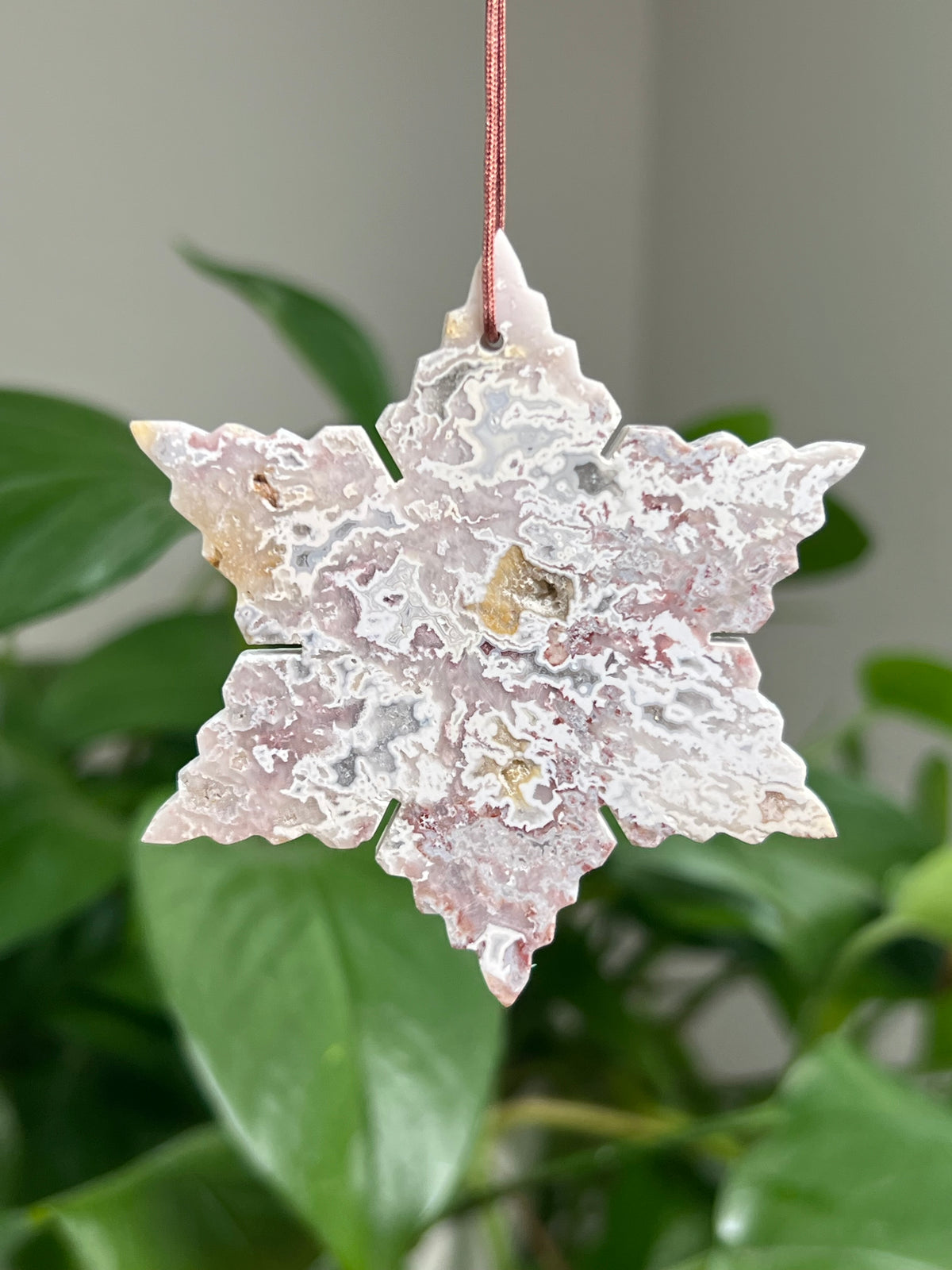 Sumatra Plume Agate Ornament Snowflake: PR