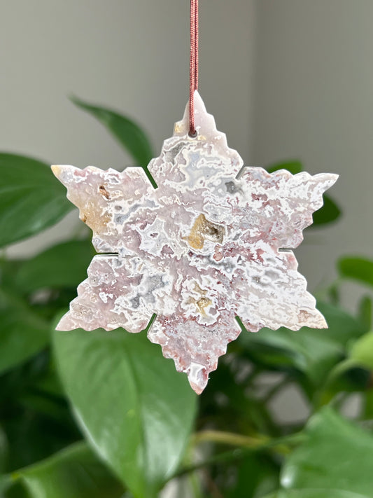 Sumatra Plume Agate Ornament Snowflake: PR