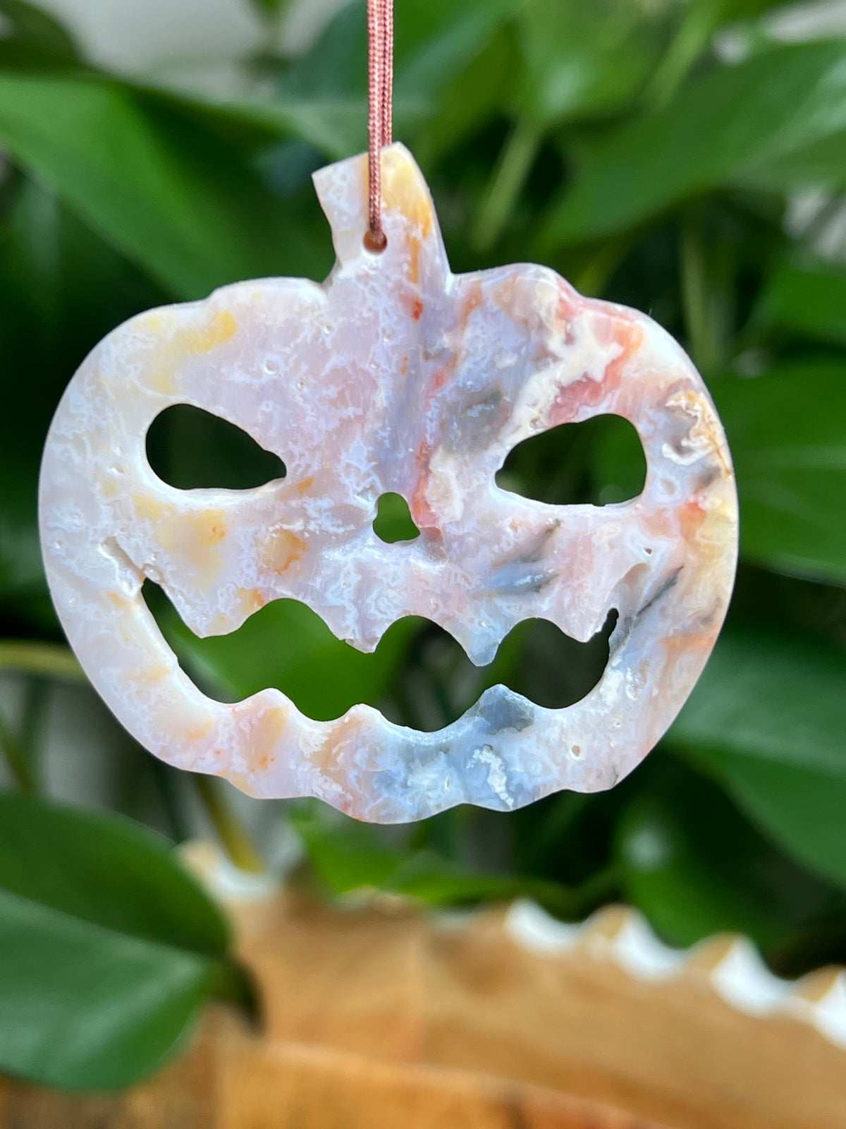 Rainbow Plume Agate Ornament Pumpkin: AA