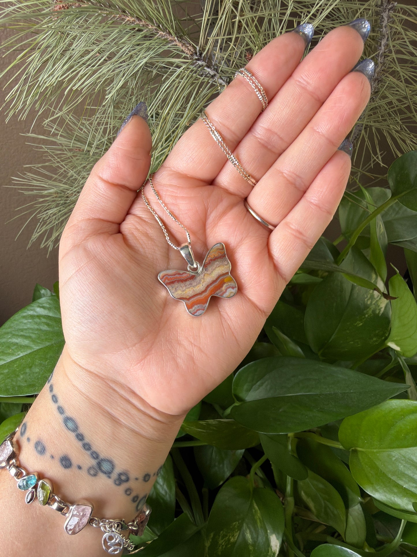 Crazy Lace Agate Butterfly Necklace