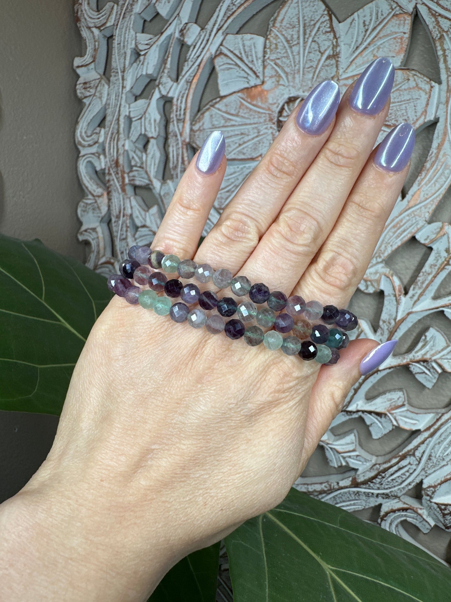 Faceted Fluorite Beaded Bracelet (6mm)