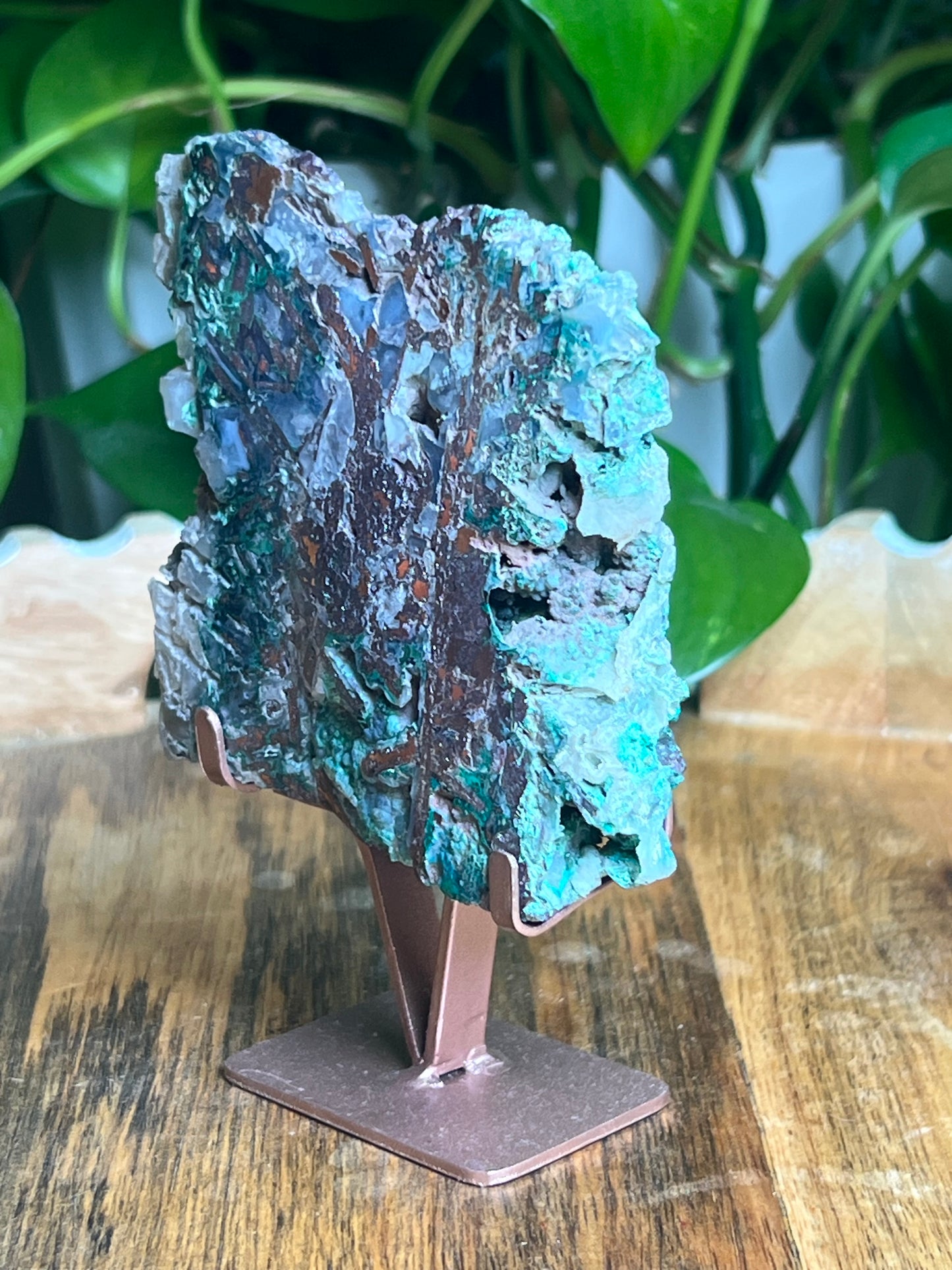 Copper In Malachite Chrysocolla and Chalcedony Slab: Q