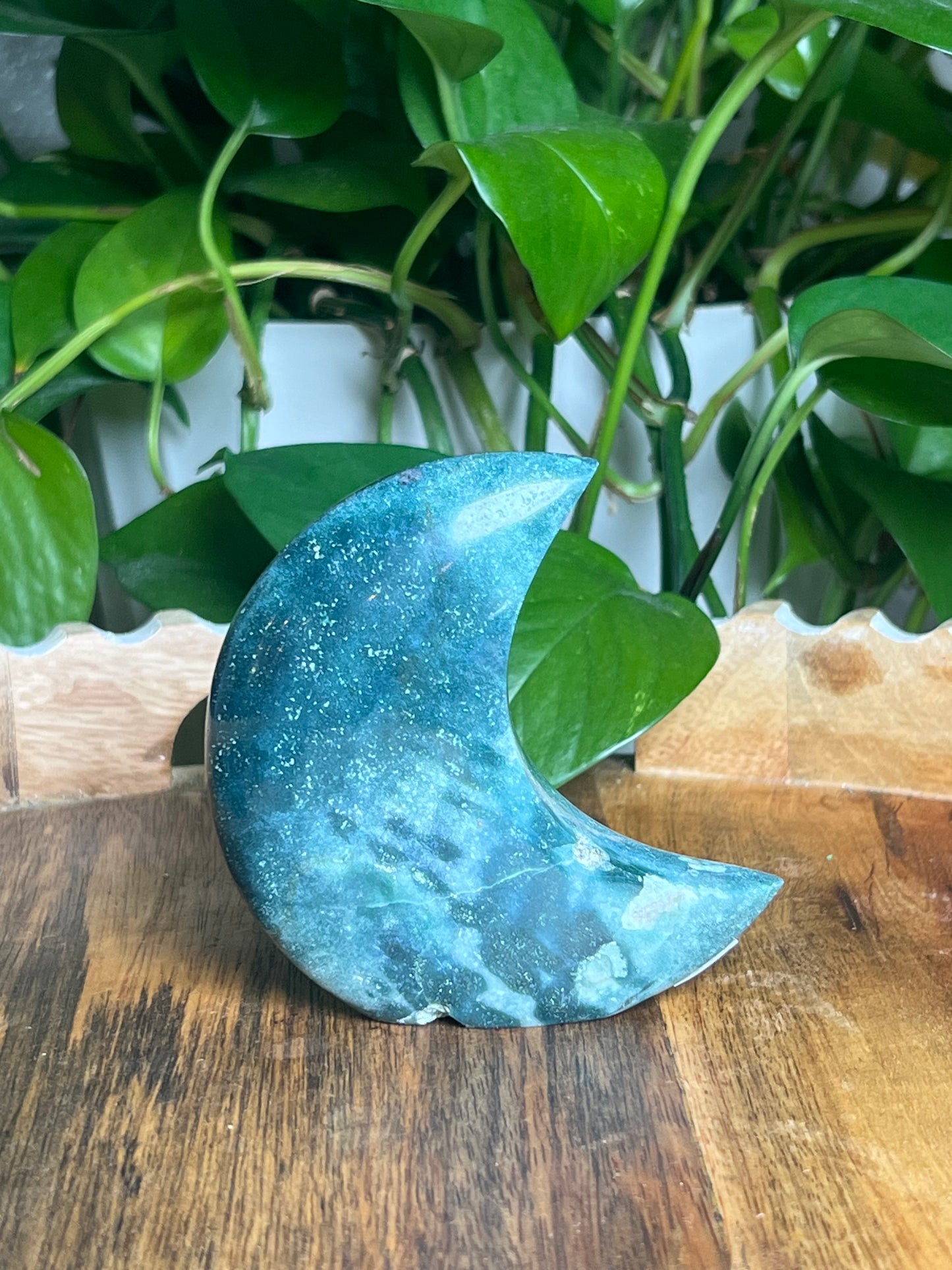 Blue Green Jasper Self-Standing Moon: BE