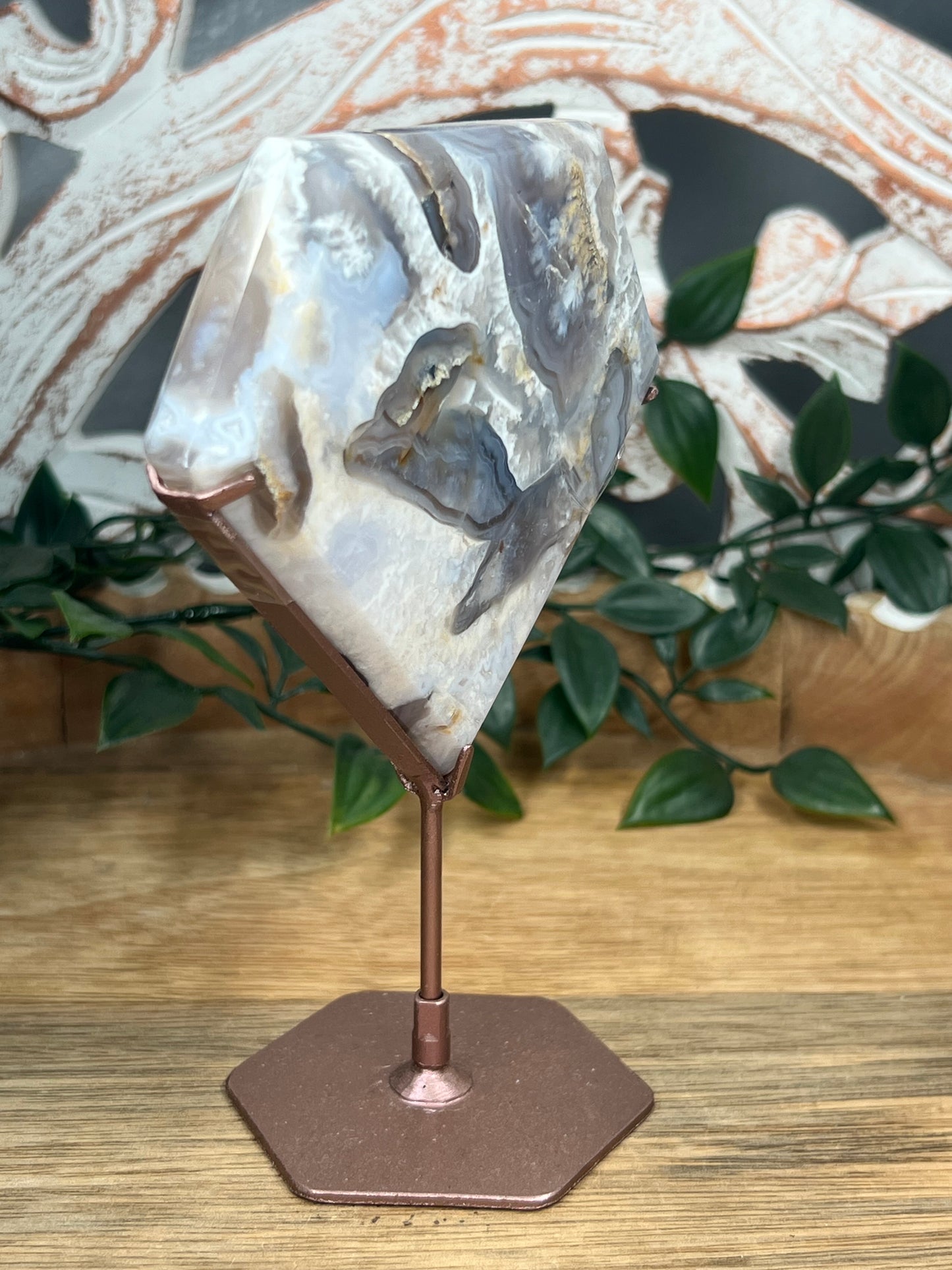 Blue Grey Lace Agate Diamond