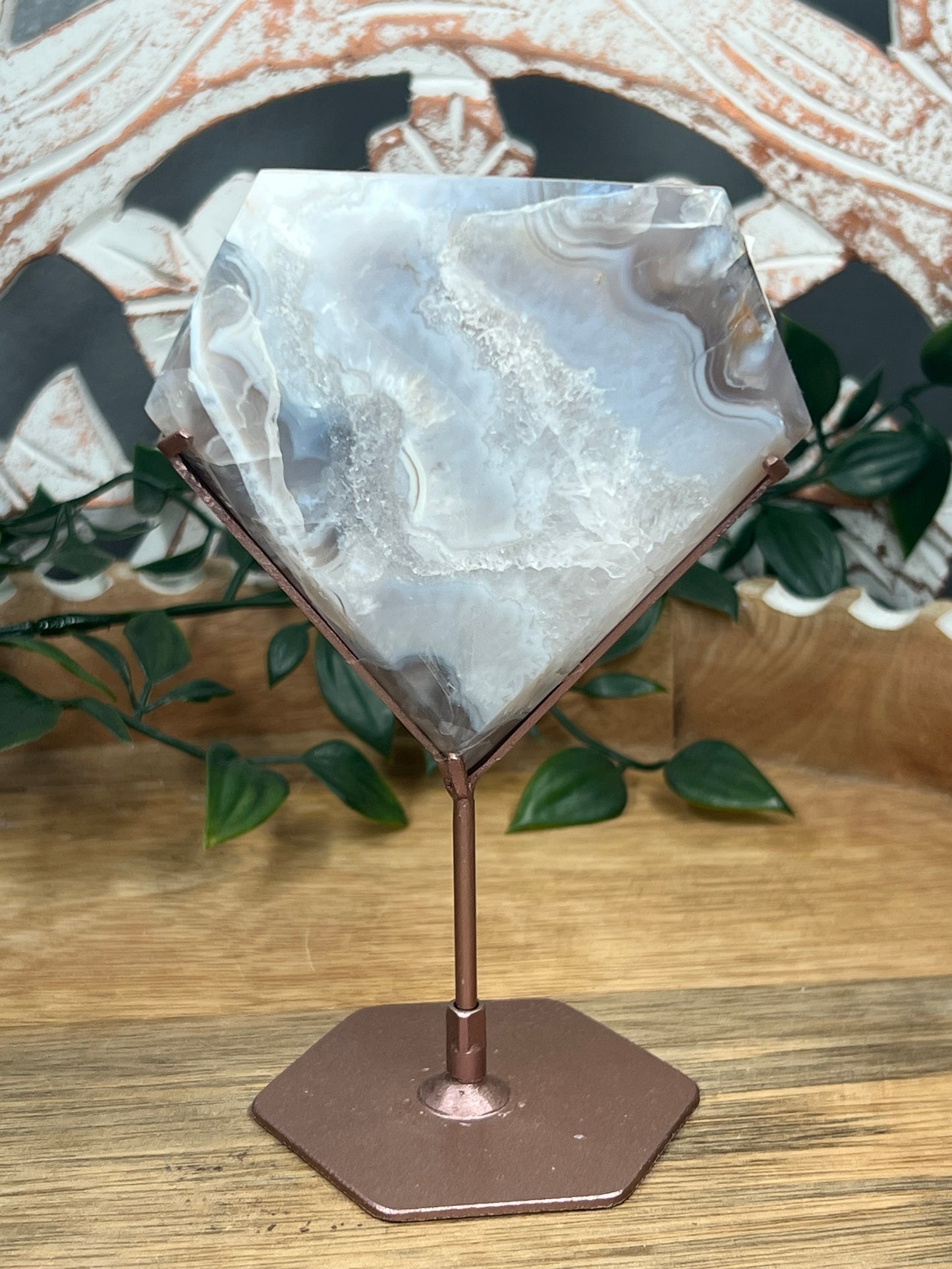 Blue Grey Lace Agate Diamond