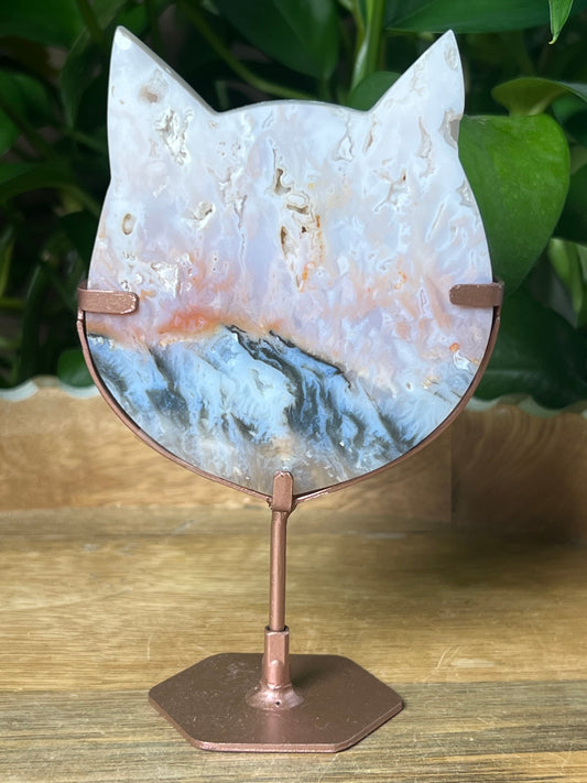 Rainbow Plume Agate Cat Head