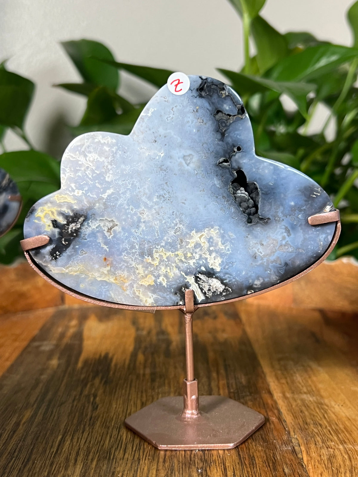 Blue Plume Agate On Metal Stand Clouds
