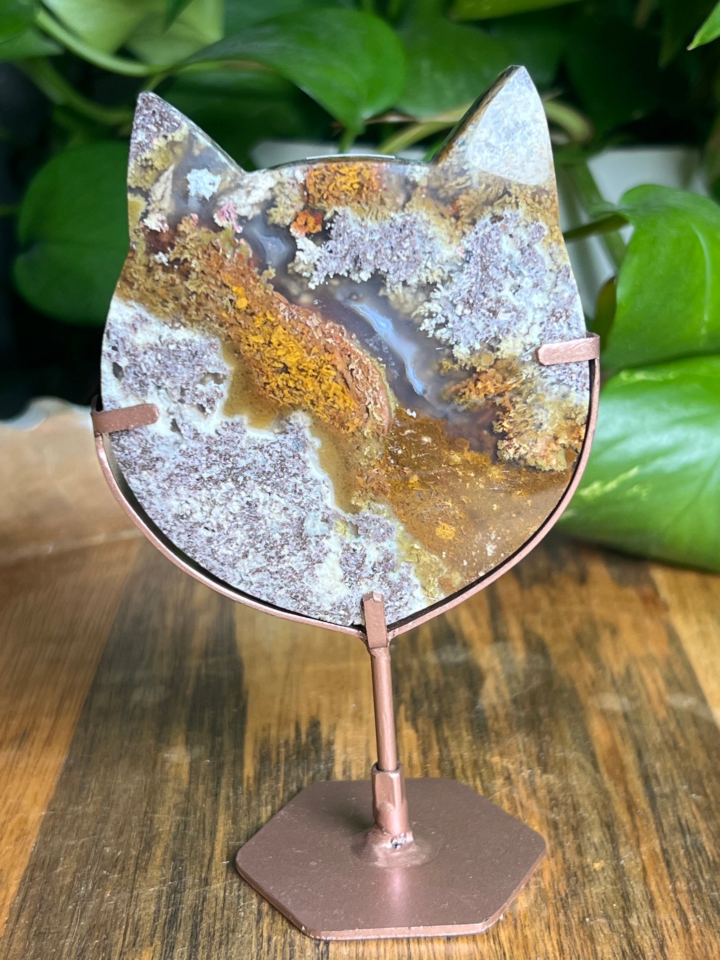 Scenic Moss Agate Cat Head