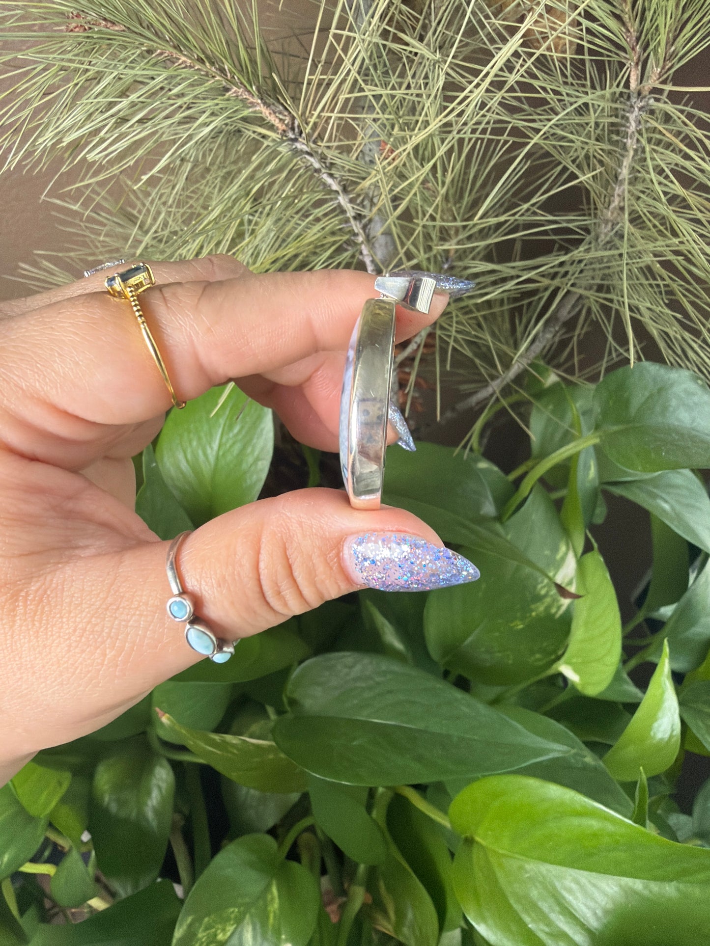 Blue Plume Agate Moon Necklace