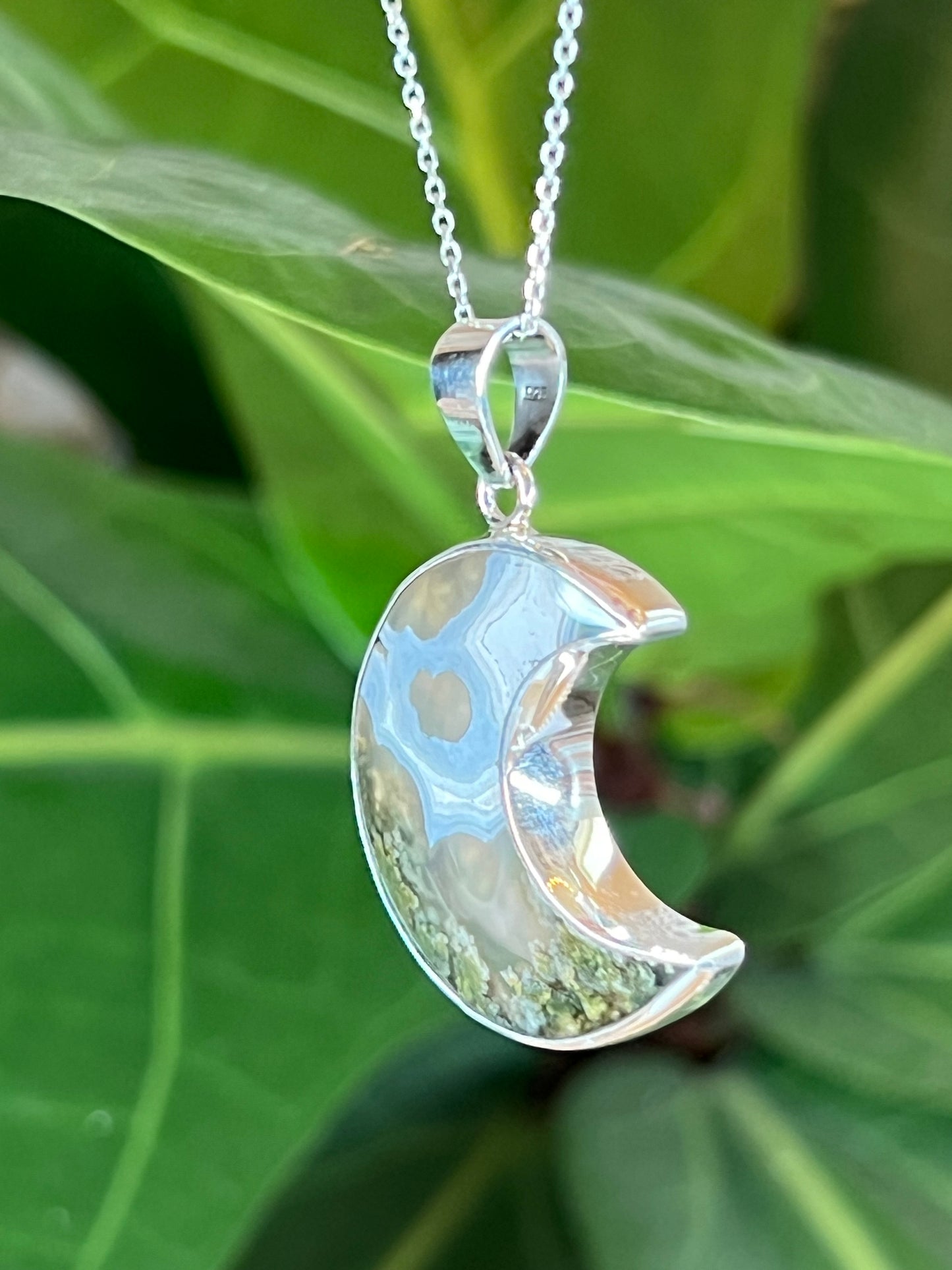 Scenic Moss Agate Moon Pendant