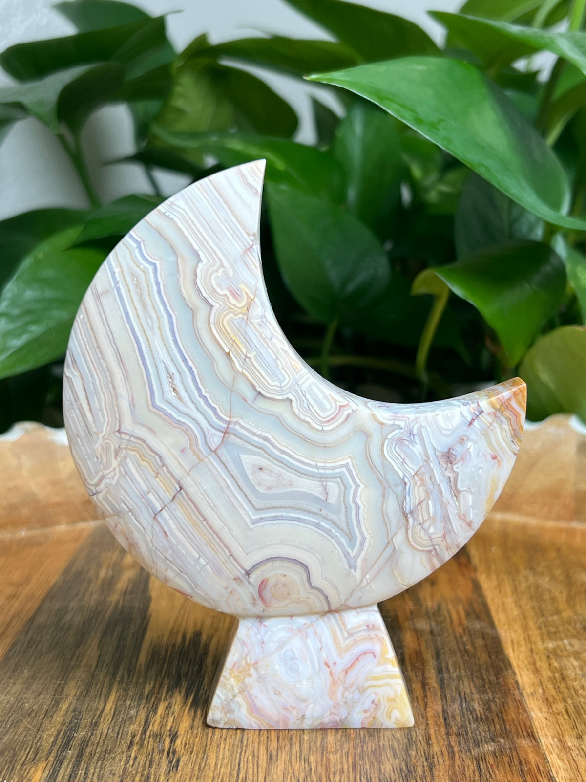 Crazy Lace Agate Self Standing Moon: KD