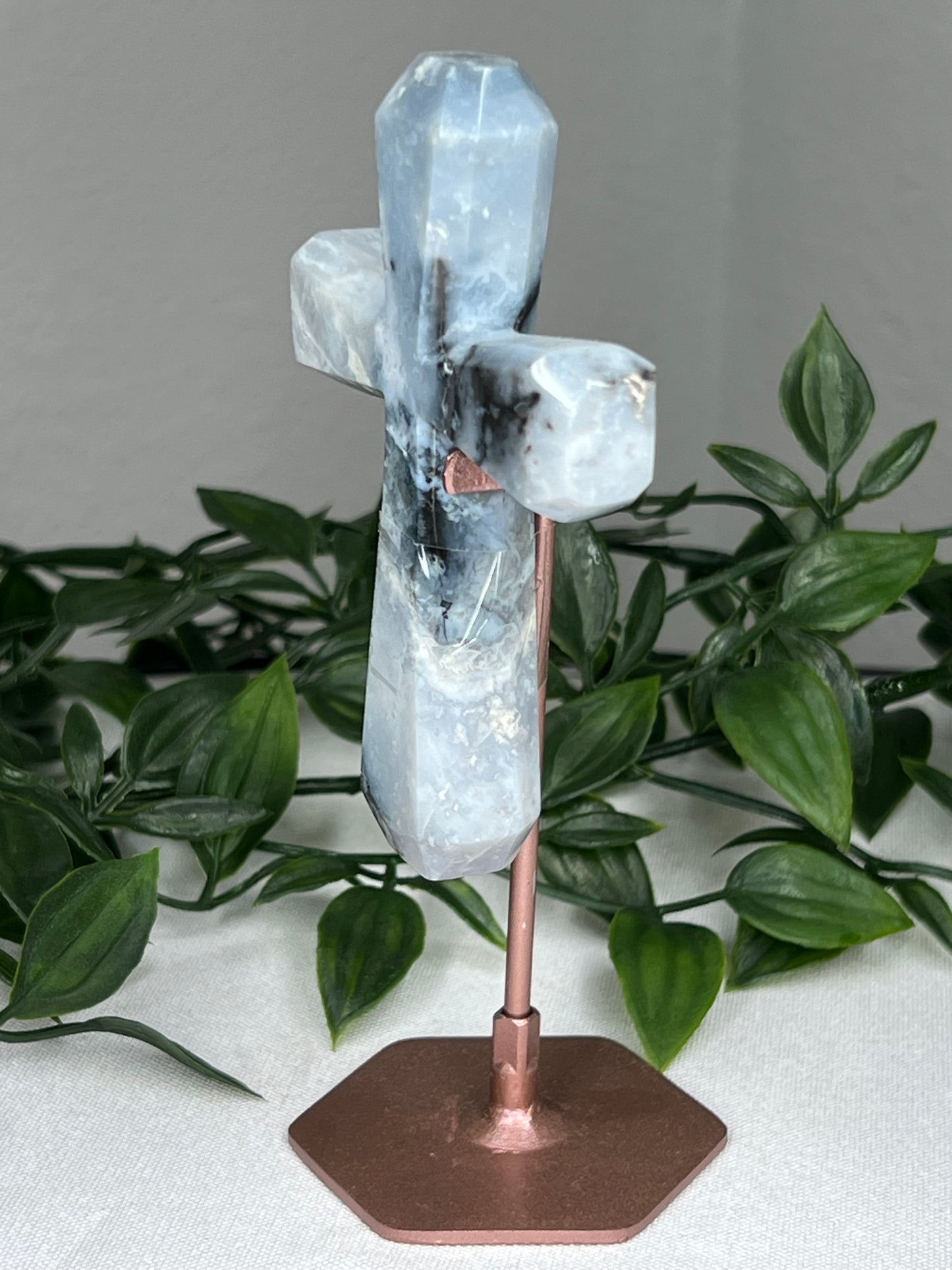 Blue Plume Agate Cross