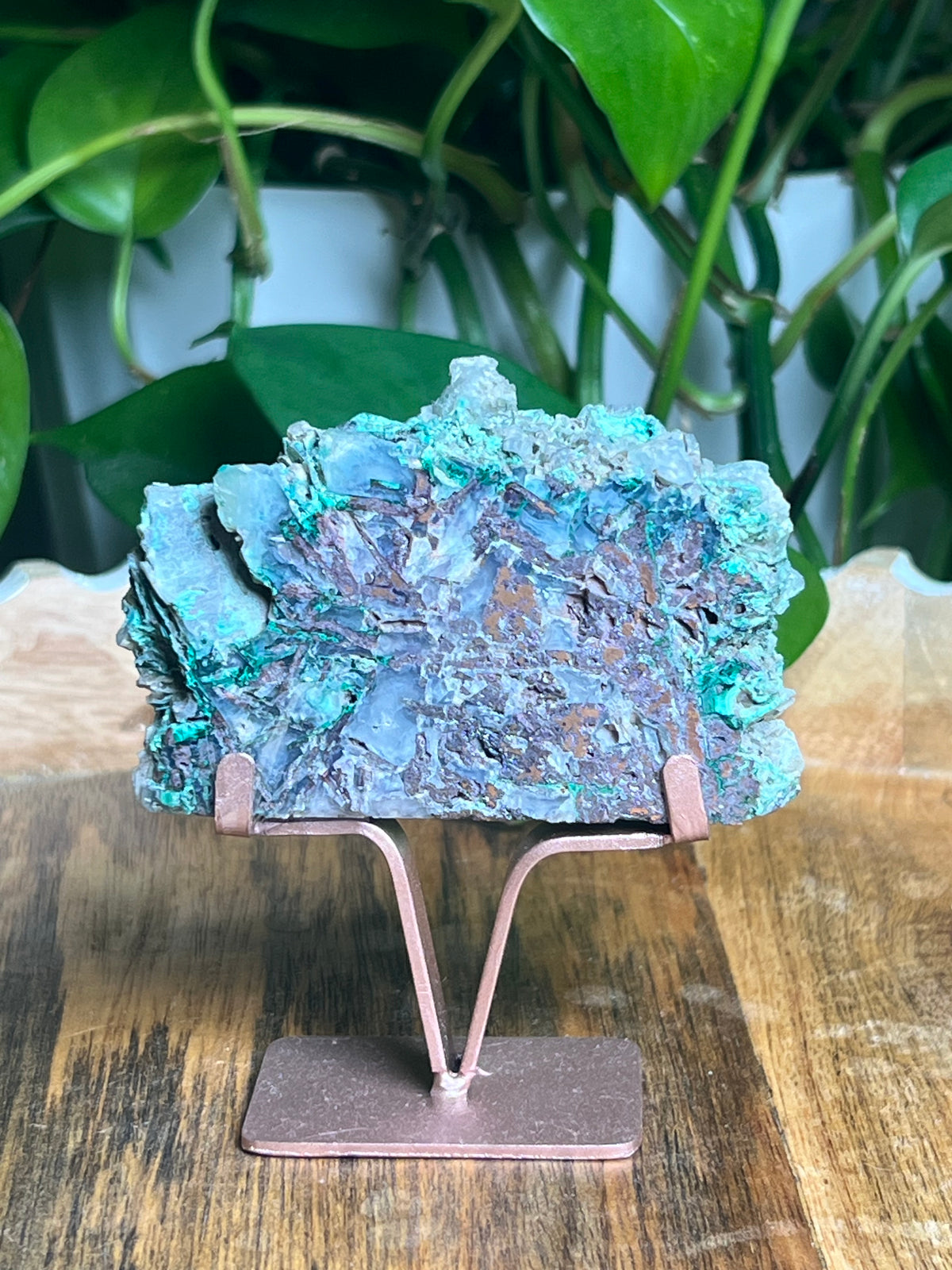 Copper In Malachite Chrysocolla and Chalcedony Slab: PB