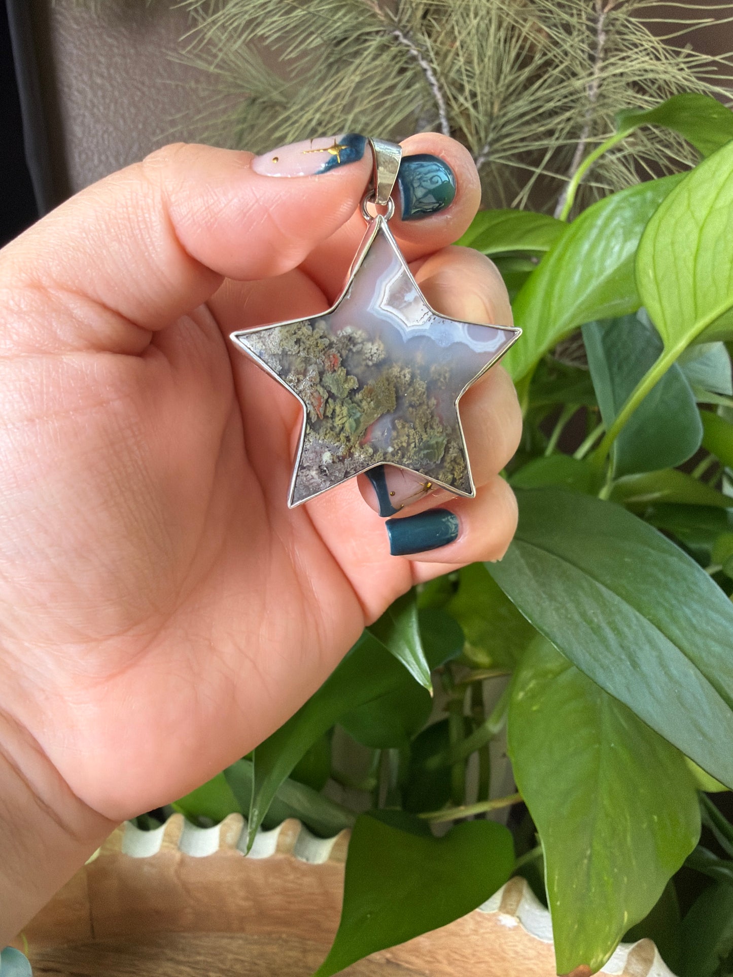Scenic Moss Agate Star Pendant