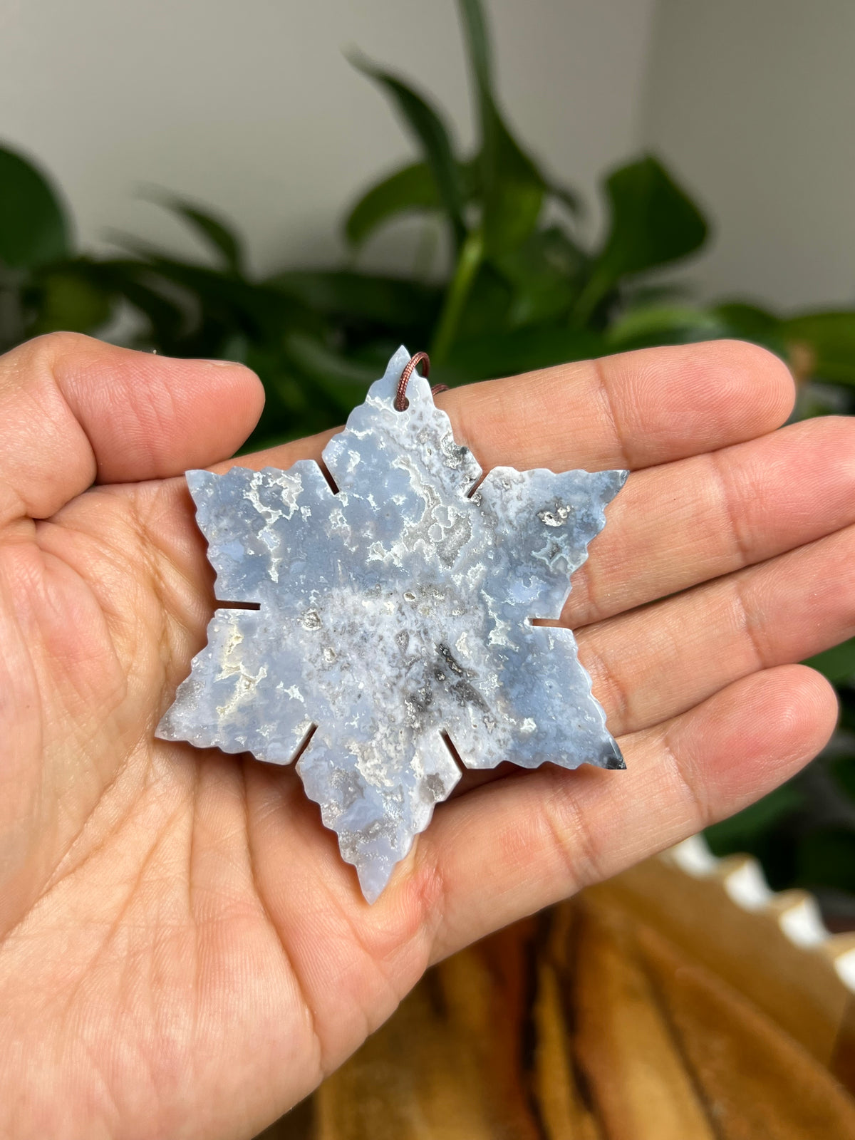 Blue Plume Agate Ornament Snowflake: D