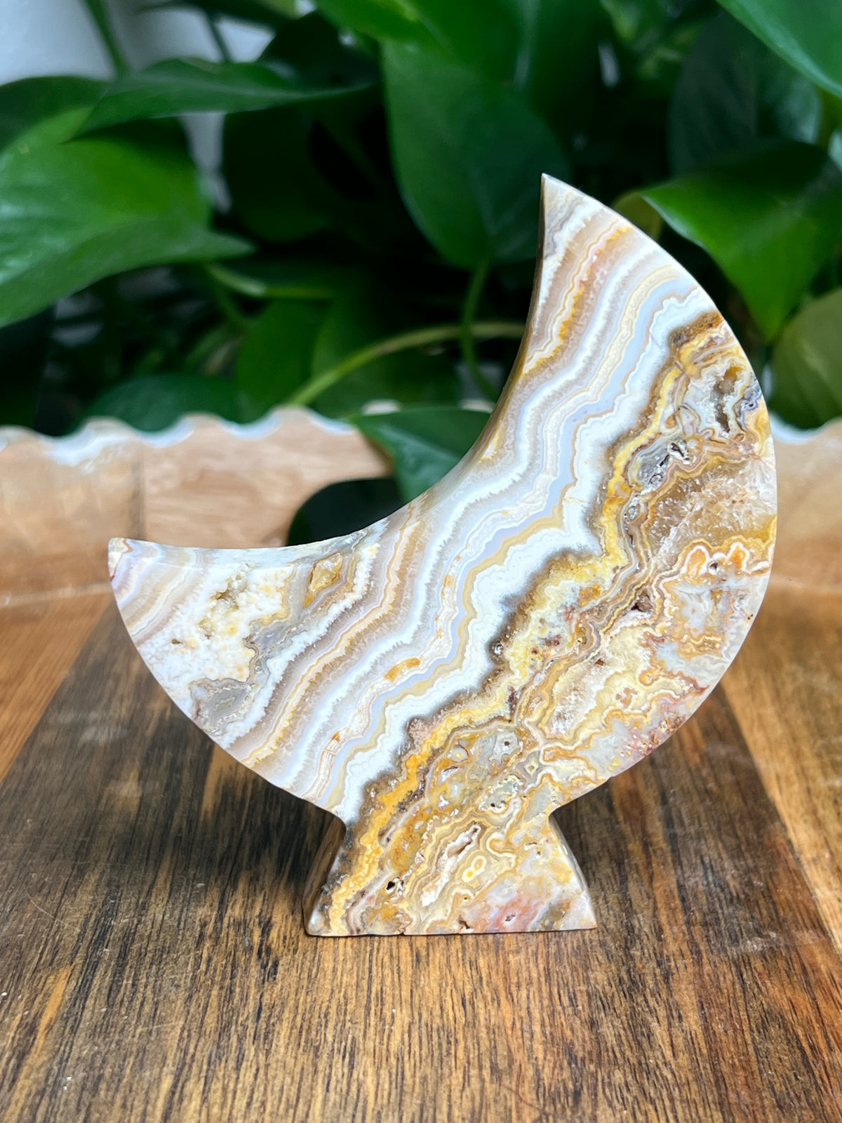 Crazy Lace Agate Self Standing Moon: BE
