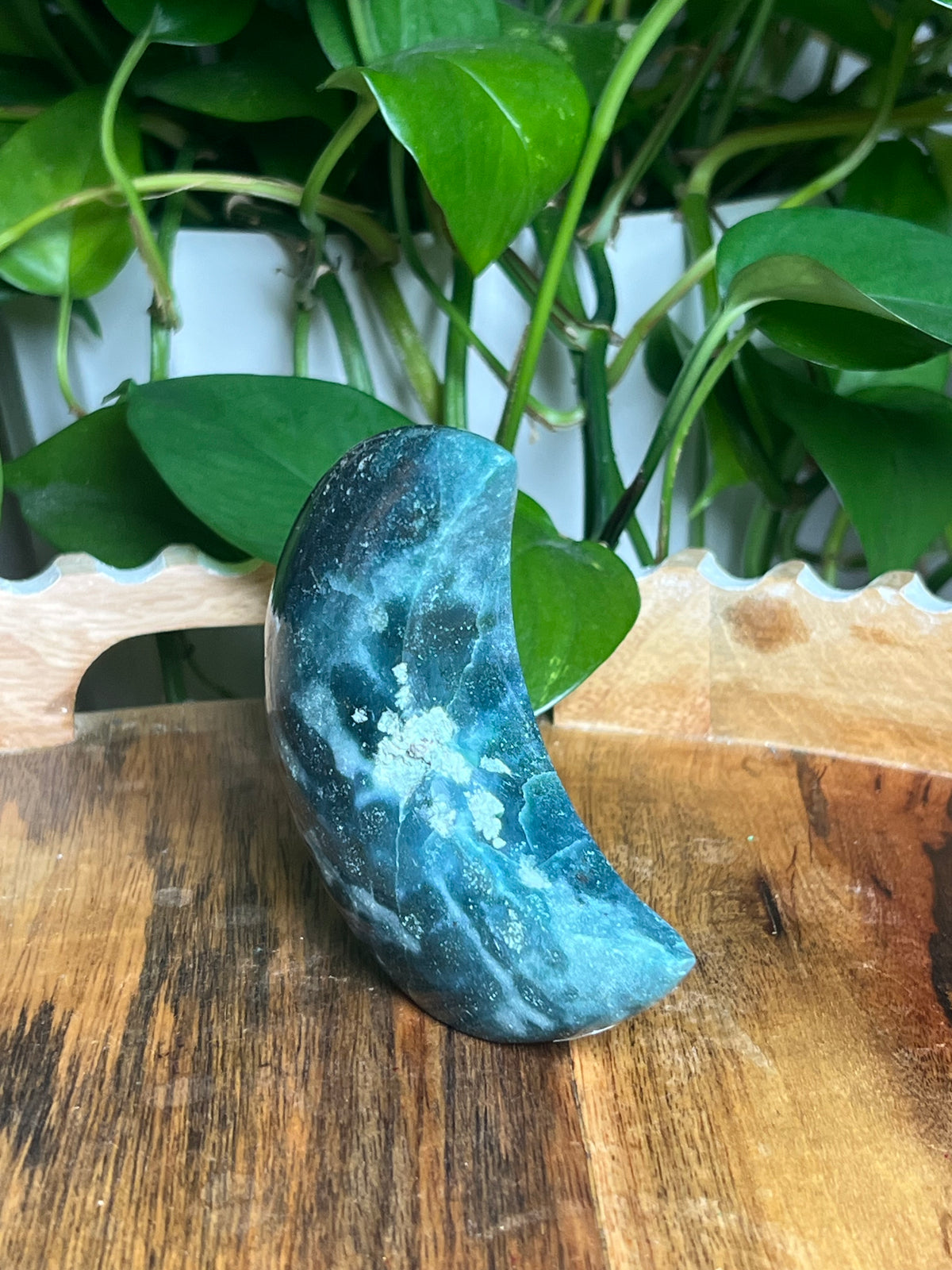 Blue Green Jasper Self-Standing Moon: BA