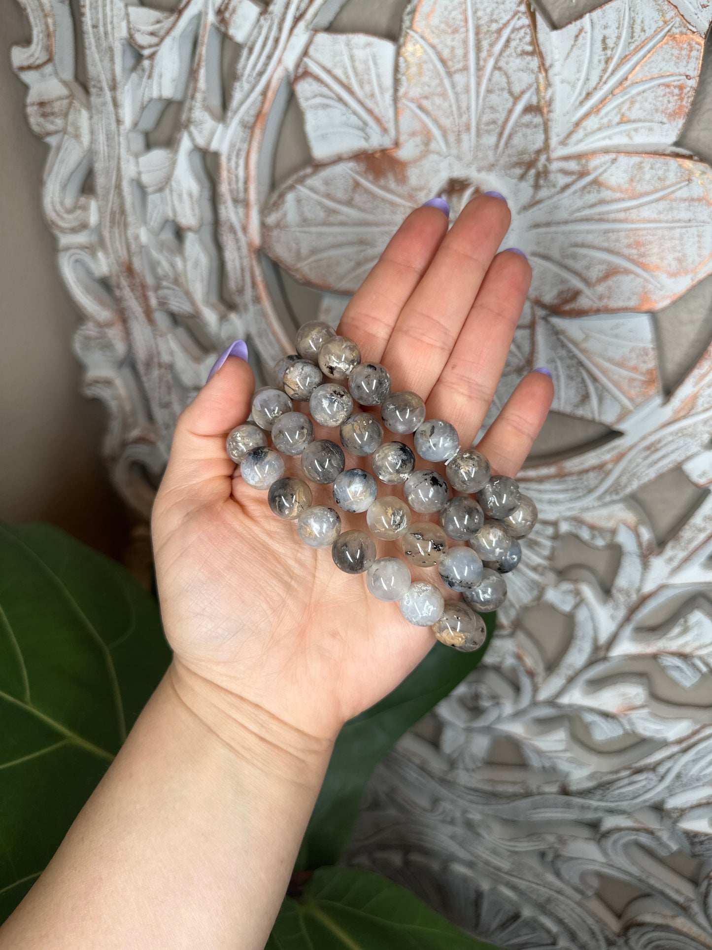 Dendritic Tiger Agate Beaded Bracelet (12mm)