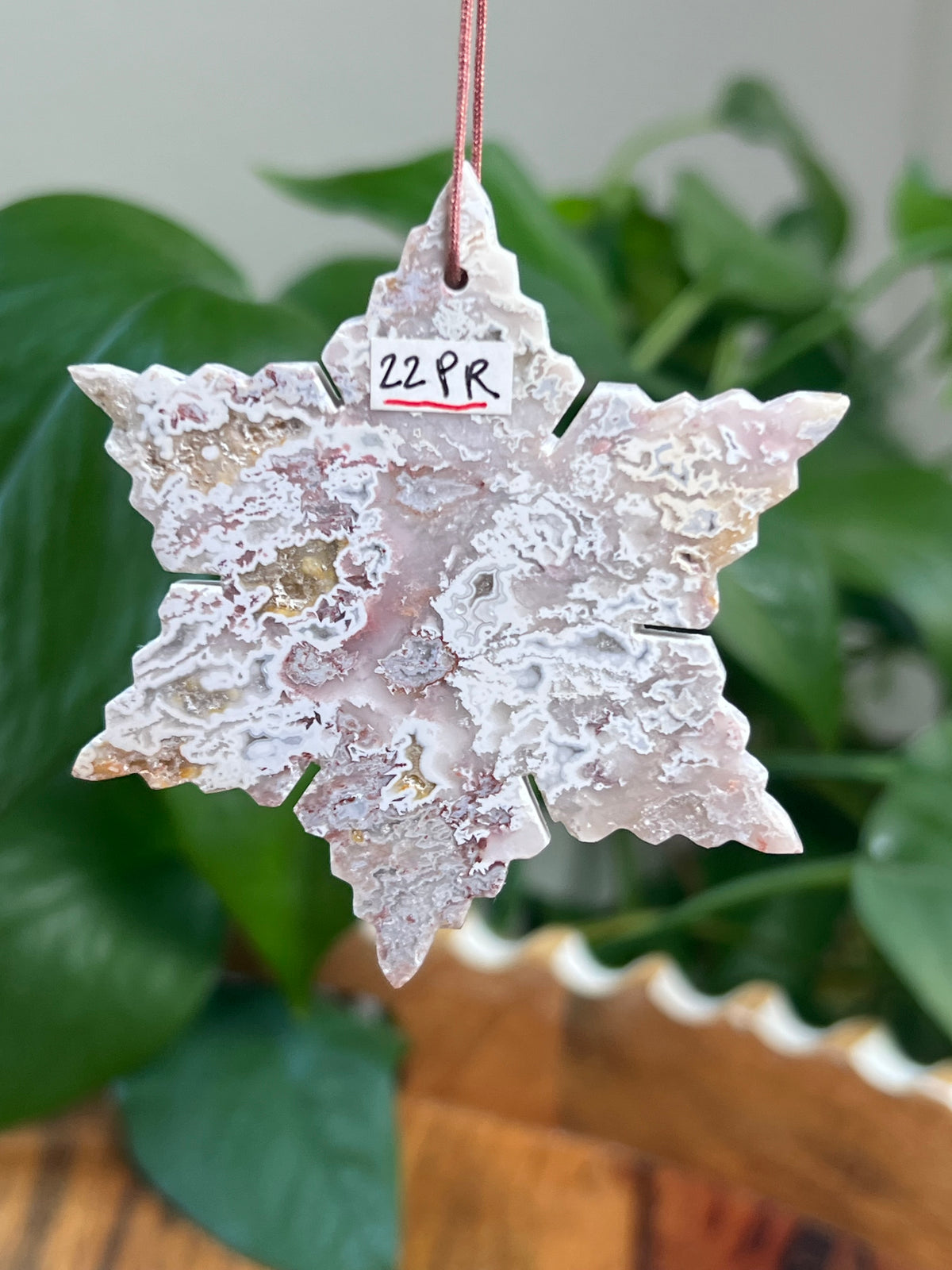 Sumatra Plume Agate Snowflake Ornaments