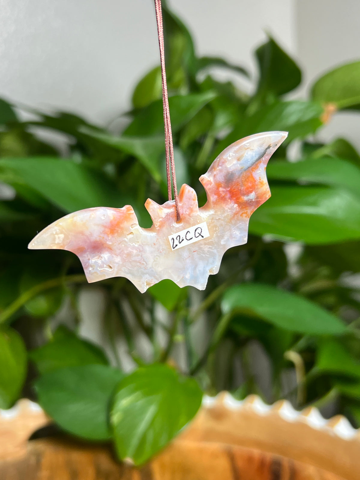 Rainbow Plume Agate Ornament Bat: CQ